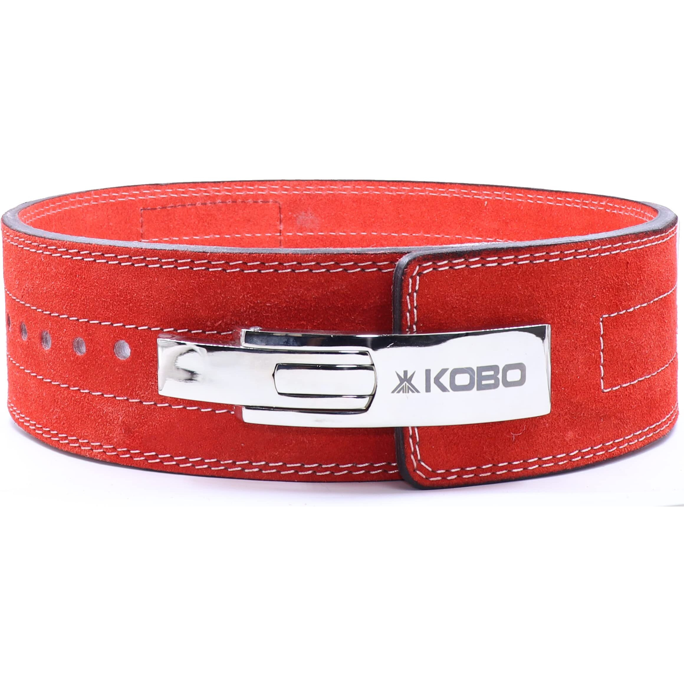 Kobo 10mm Lever Belt Weight Lifting Gym Fitness, Natural Genuine Leather 4 Wide Back Support, 9 Adjustable Holes, Powerlifting Bodybuilding Deadlift Squat Workout Strength Training, Men Women WTB-08