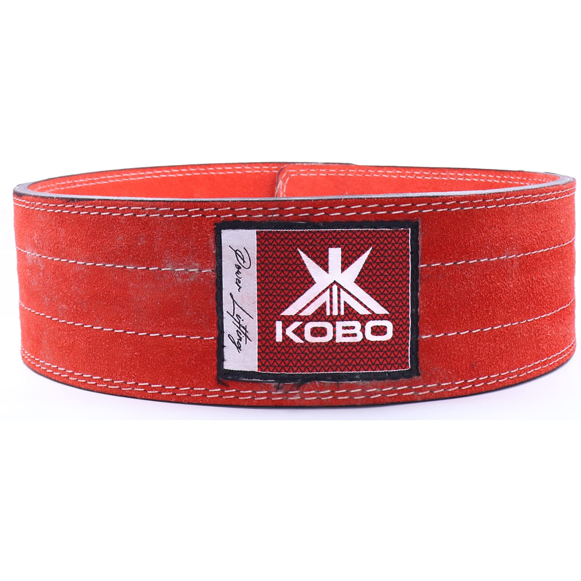 Kobo 10mm Lever Belt Weight Lifting Gym Fitness, Natural Genuine Leather 4 Wide Back Support, 9 Adjustable Holes, Powerlifting Bodybuilding Deadlift Squat Workout Strength Training, Men Women WTB-08