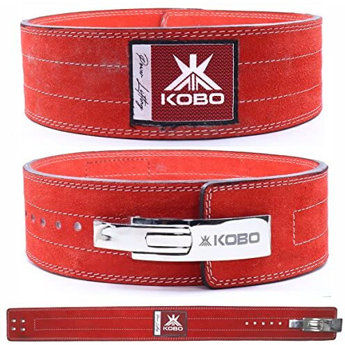 Kobo 10mm Lever Belt Weight Lifting Gym Fitness, Natural Genuine Leather 4 Wide Back Support, 9 Adjustable Holes, Powerlifting Bodybuilding Deadlift Squat Workout Strength Training, Men Women WTB-08