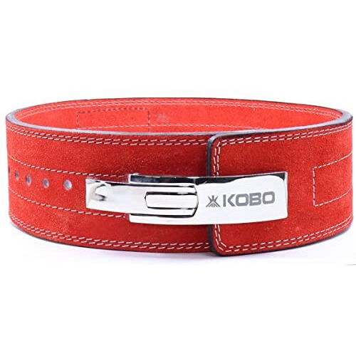 Kobo 10mm Lever Belt Weight Lifting Gym Fitness, Natural Genuine Leather 4 Wide Back Support, 9 Adjustable Holes, Powerlifting Bodybuilding Deadlift Squat Workout Strength Training, Men Women WTB-08