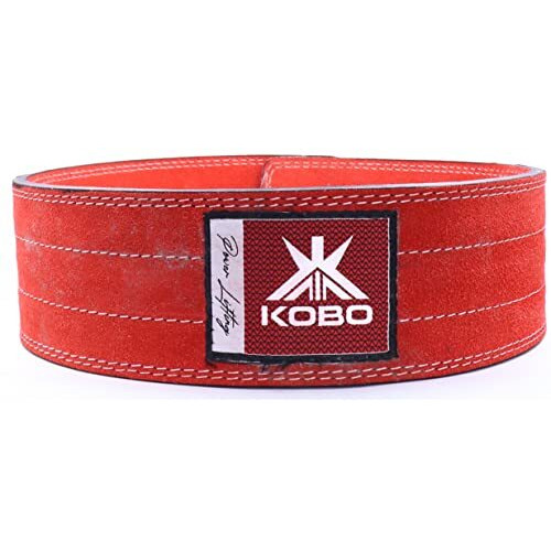Kobo 10mm Lever Belt Weight Lifting Gym Fitness, Natural Genuine Leather 4 Wide Back Support, 9 Adjustable Holes, Powerlifting Bodybuilding Deadlift Squat Workout Strength Training, Men Women WTB-08