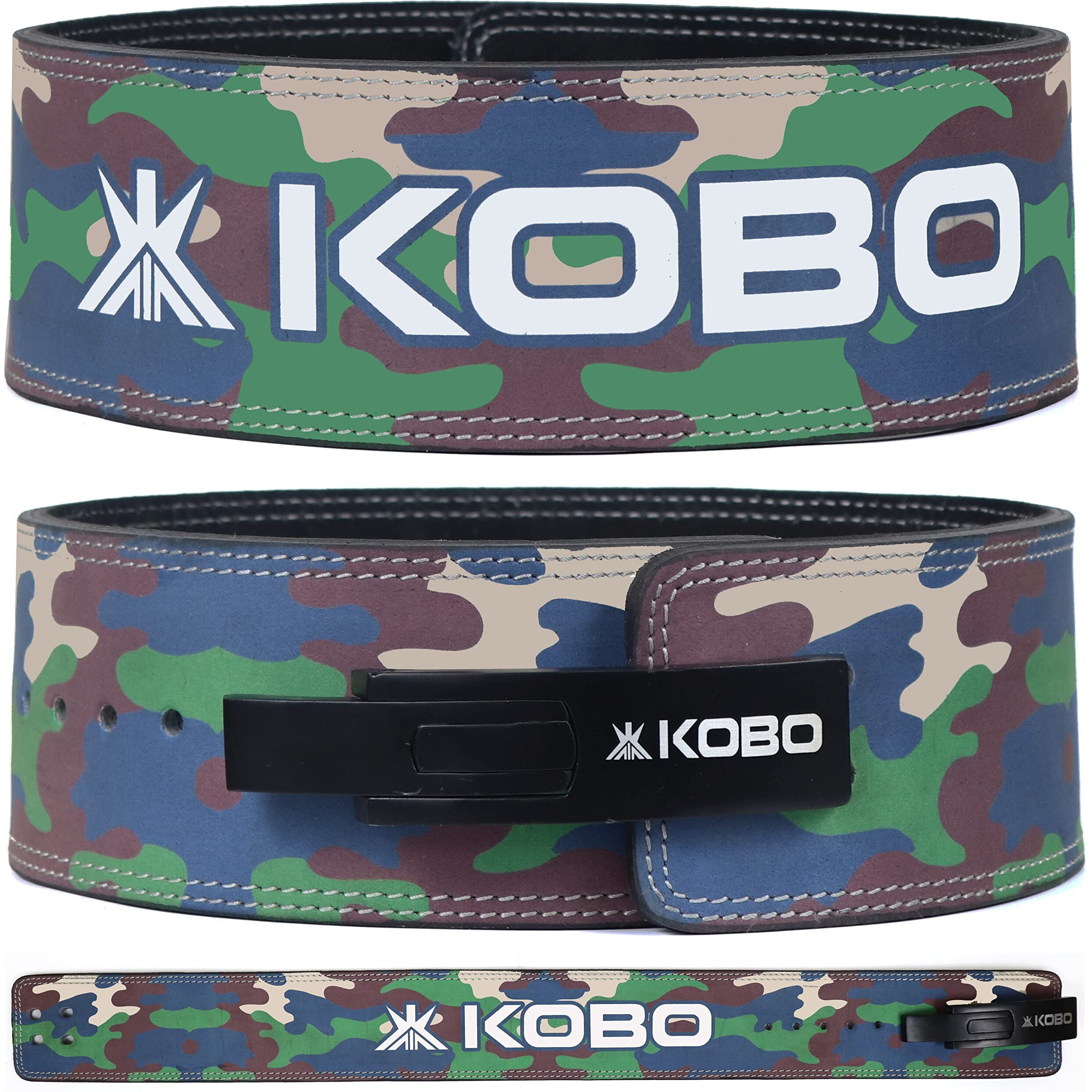 Kobo 10mm Lever Belt Weight Lifting Gym Fitness, Natural Genuine Leather 4 Wide Back Support, 9 Adjustable Holes, Powerlifting Bodybuilding Deadlift Squat Workout Strength Training, Men Women WTB-08