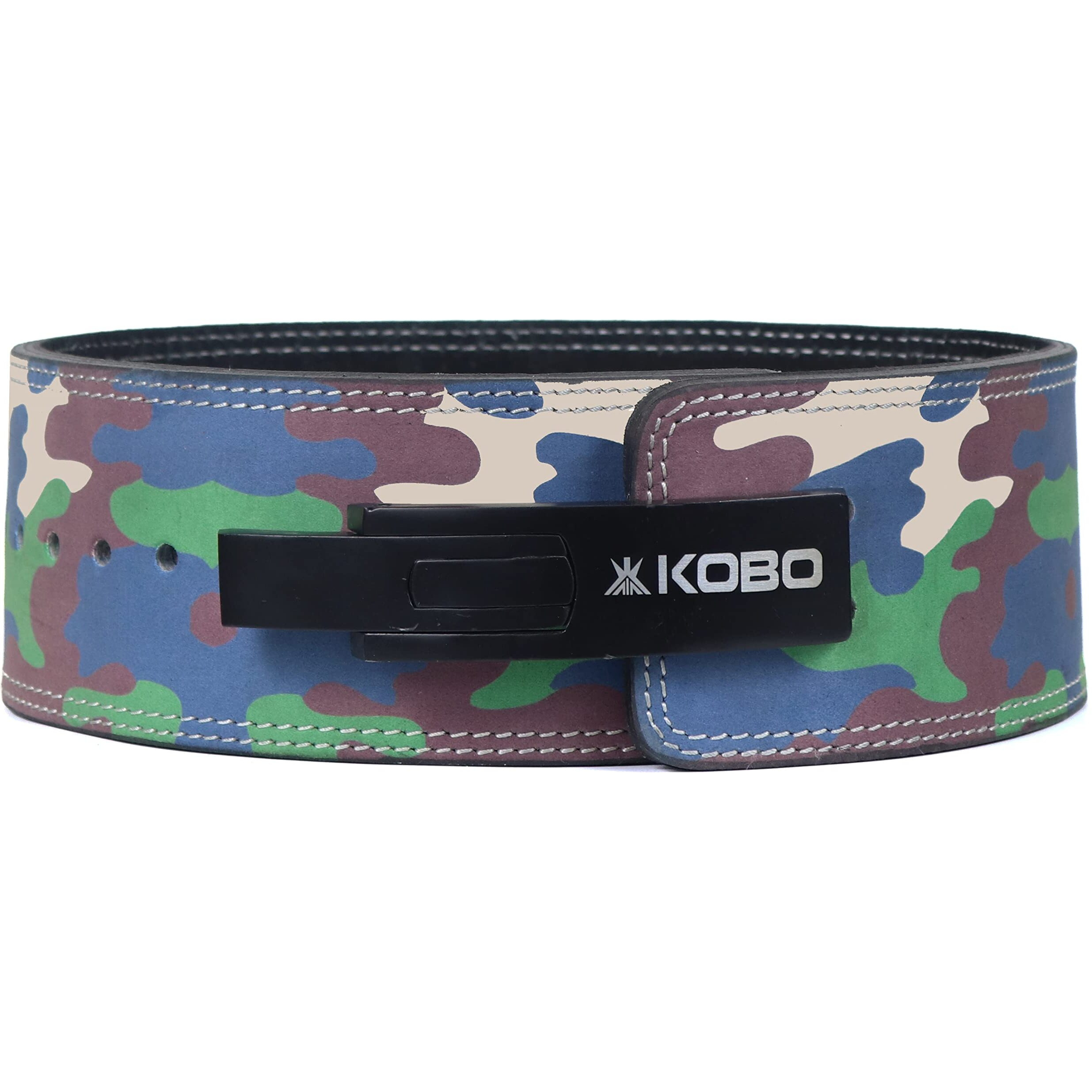 Kobo 10mm Lever Belt Weight Lifting Gym Fitness, Natural Genuine Leather 4 Wide Back Support, 9 Adjustable Holes, Powerlifting Bodybuilding Deadlift Squat Workout Strength Training, Men Women WTB-08