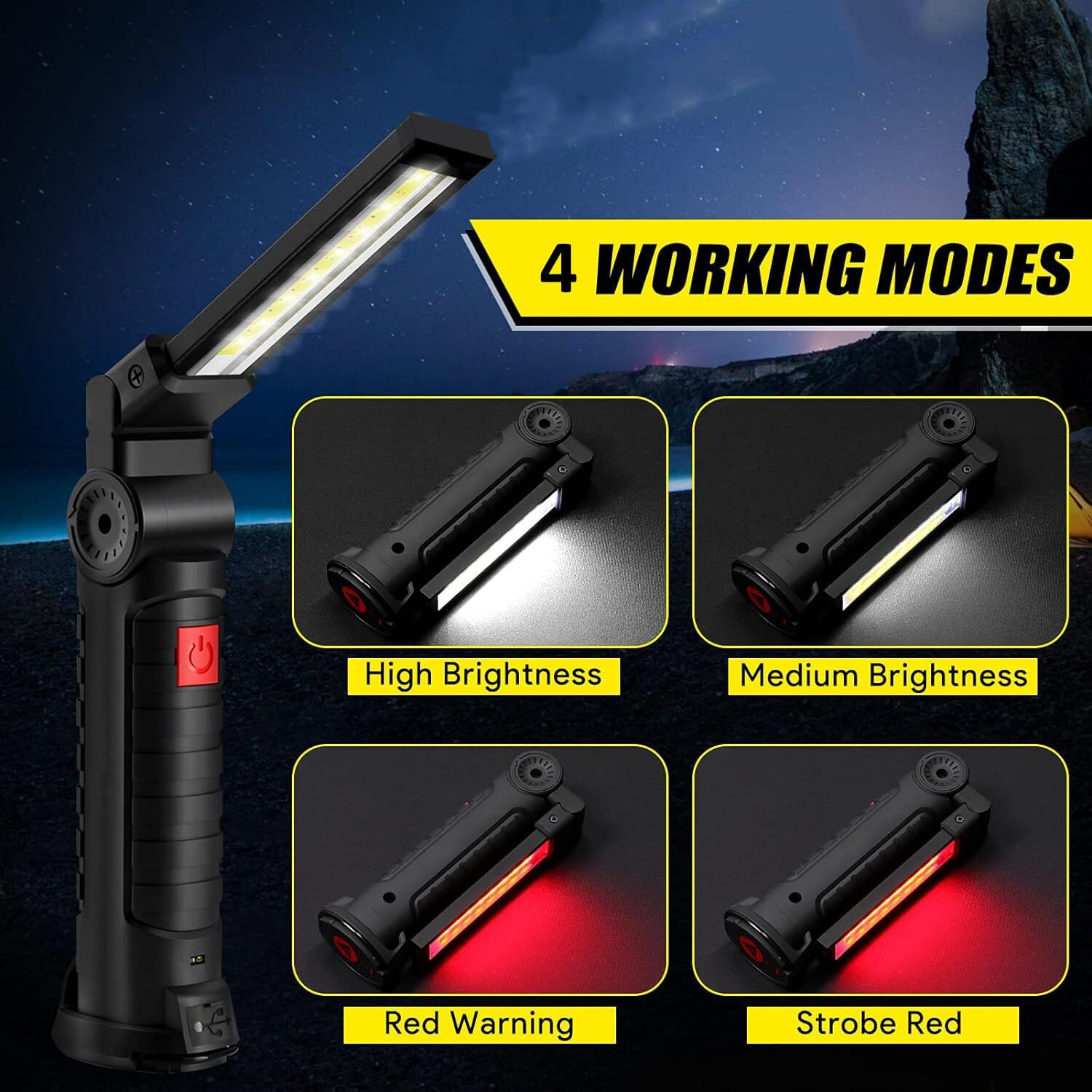 Bonzella Portable Rechargeable Torch LED Flashlight with 4 Lighting Modes, Magnetic Base, Hanging Hook & 360Degree Ambient Light, Emergency Light with for Car Home, Emergency, Camping, Garage