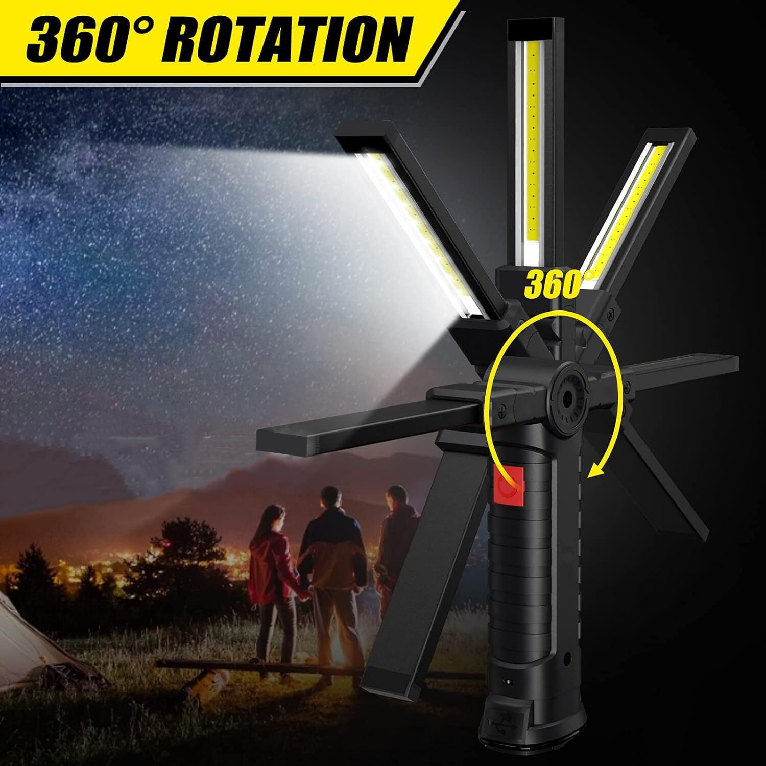 Bonzella Portable Rechargeable Torch LED Flashlight with 4 Lighting Modes, Magnetic Base, Hanging Hook & 360Degree Ambient Light, Emergency Light with for Car Home, Emergency, Camping, Garage
