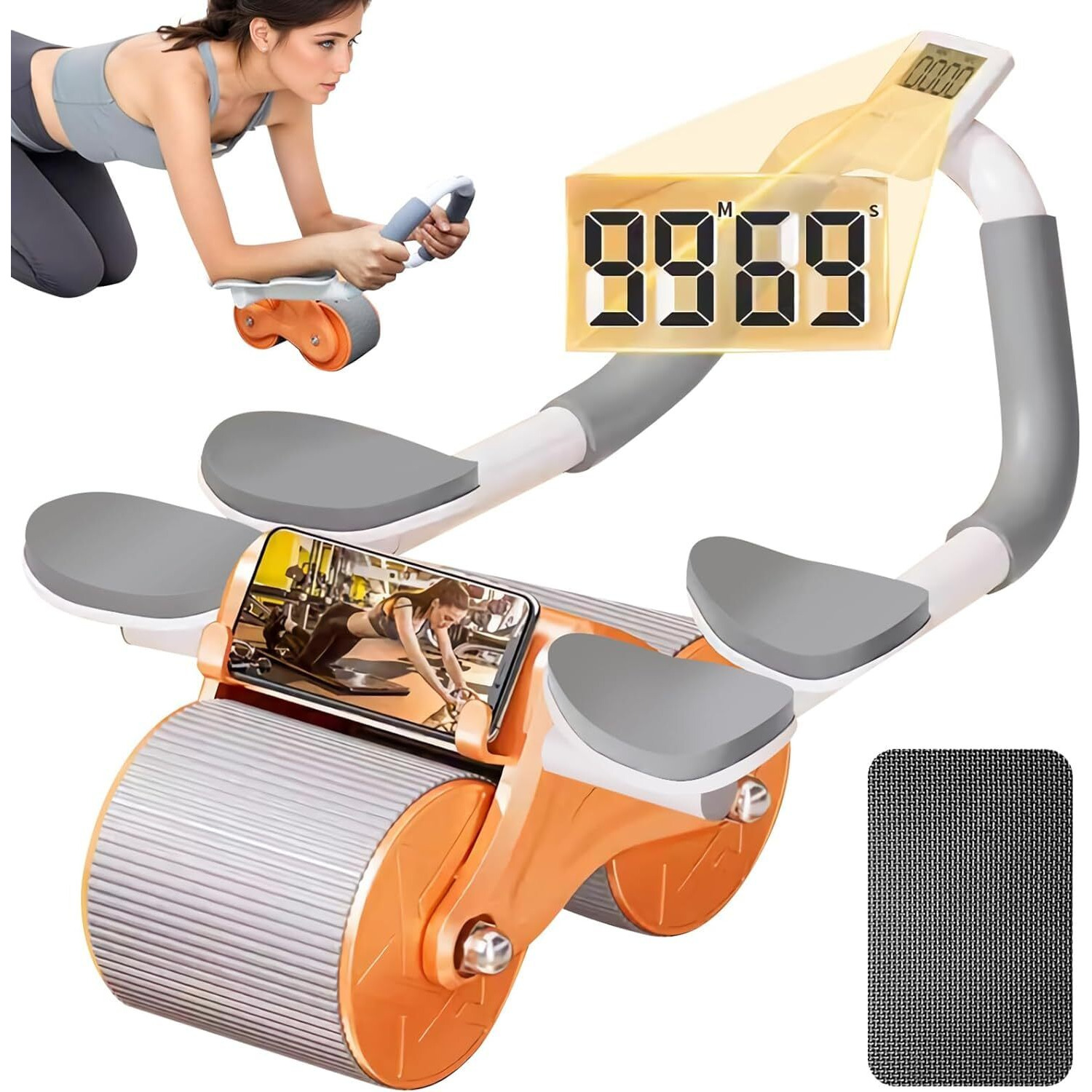VETMOC Ab Roller Set with Handle and Silent Knee Pad Mat for Exercise Gym, Premium Abdominal Ab Roller with Phone Holder for Core workout, fitness & Exercise, Home Workout Equipment for Men Women