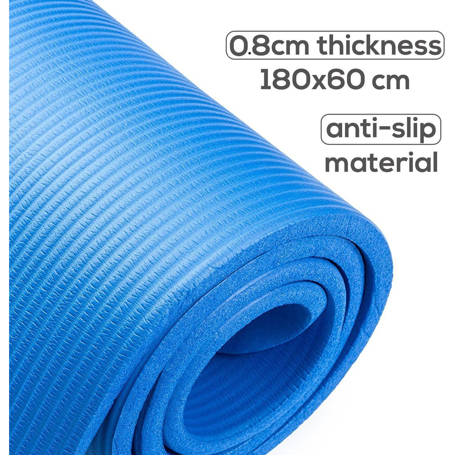 Kobo AC-59-BLUE 8mm NBR Athletica Yoga Multi-use Thick Exercise Mat - Non-Slip and Anti-Tear (Blue)