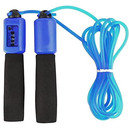 OLAHRAGA Jump Rope with Counter for Fitness Exercise Training, Adjustable Skipping Rope for Men, Women, Kids, Girls (Blue)