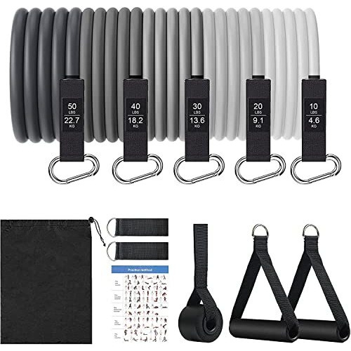 OLAHRAGA Natural Rubber Resistance Bands Set, 5 Tube Fitness Bands With Handles, Door Anchor, Ankle Straps For Physical Therapy, Resistance Training, Yoga, Home Workouts