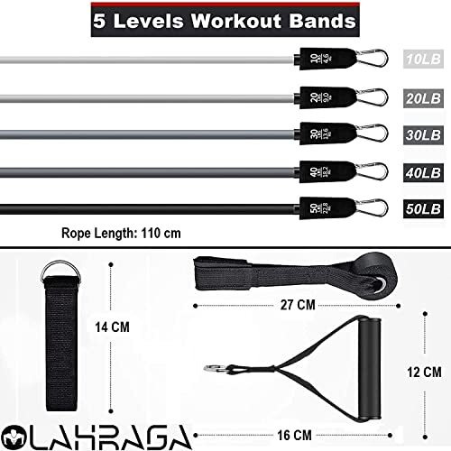 OLAHRAGA Natural Rubber Resistance Bands Set, 5 Tube Fitness Bands With Handles, Door Anchor, Ankle Straps For Physical Therapy, Resistance Training, Yoga, Home Workouts