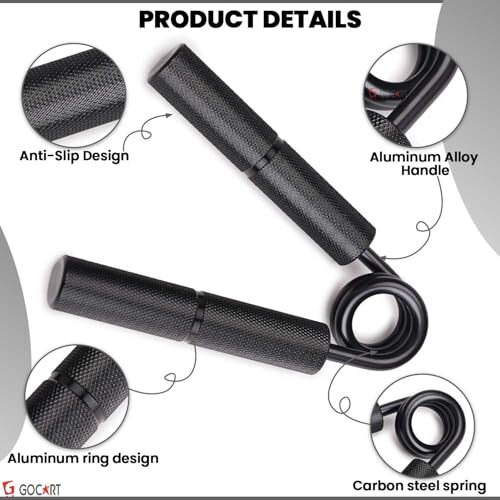GOCART WITH G LOGO 65-70 KG Hand Grip Strengthener Strength Trainer Adjustable Resistance Exerciser 150lbs Hand Grip Fitness Grip (BLACK)