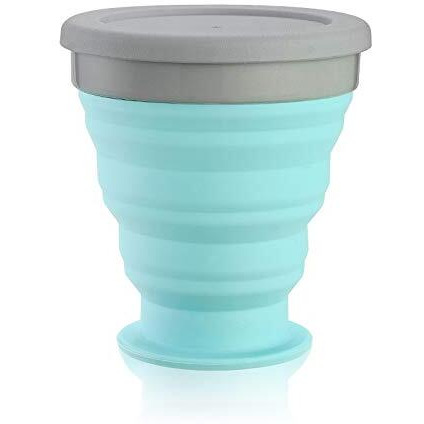 P-PLUS INTERNATIONAL Collapsible Cup, Rocontrip Silicone Travel Mug Leak Proof Coffee Folded Cup Gift Mug 200 mL100% Food Grade BPA Free for Outdoor Camping Hiking (Blue)