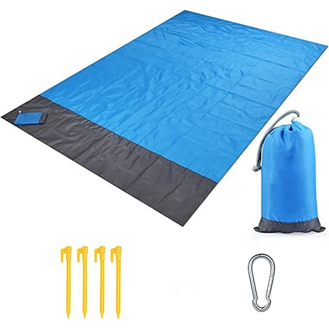 Sandproof Beach Blanket 79 X 83 Inch Emergency Beach Blanket Oversized Fits for 4-7 Adults, Large Waterproof Beach Mat, Lightweight Outdoor Picnic Mat for Travel, Camping, Hiking, Outdoor (Blue Beach Mat)