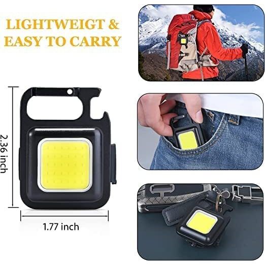 Small LED Flashlight Rechargeable Keychain Mini Flashlight 4 Light Modes Portable Pocket Light with Folding Bracket Bottle Opener and Magnet Base for Fishing Walking Camping