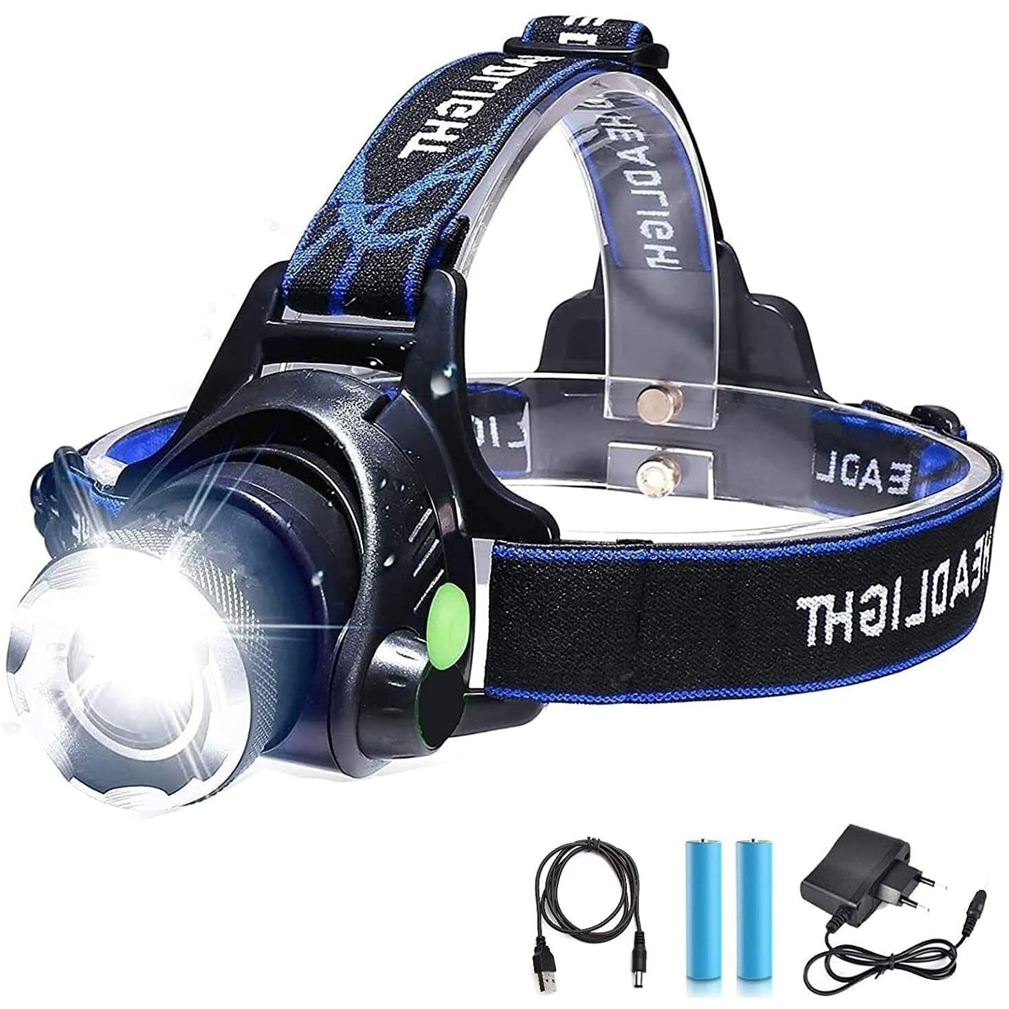 LED Headlamp,USB Rechargeable Head Torch Headlight Weatherproof LED Flash Light with Battery for Farmers, Fishing, Camping, Hiking, Cycling, Running (Single LED Headlamp)