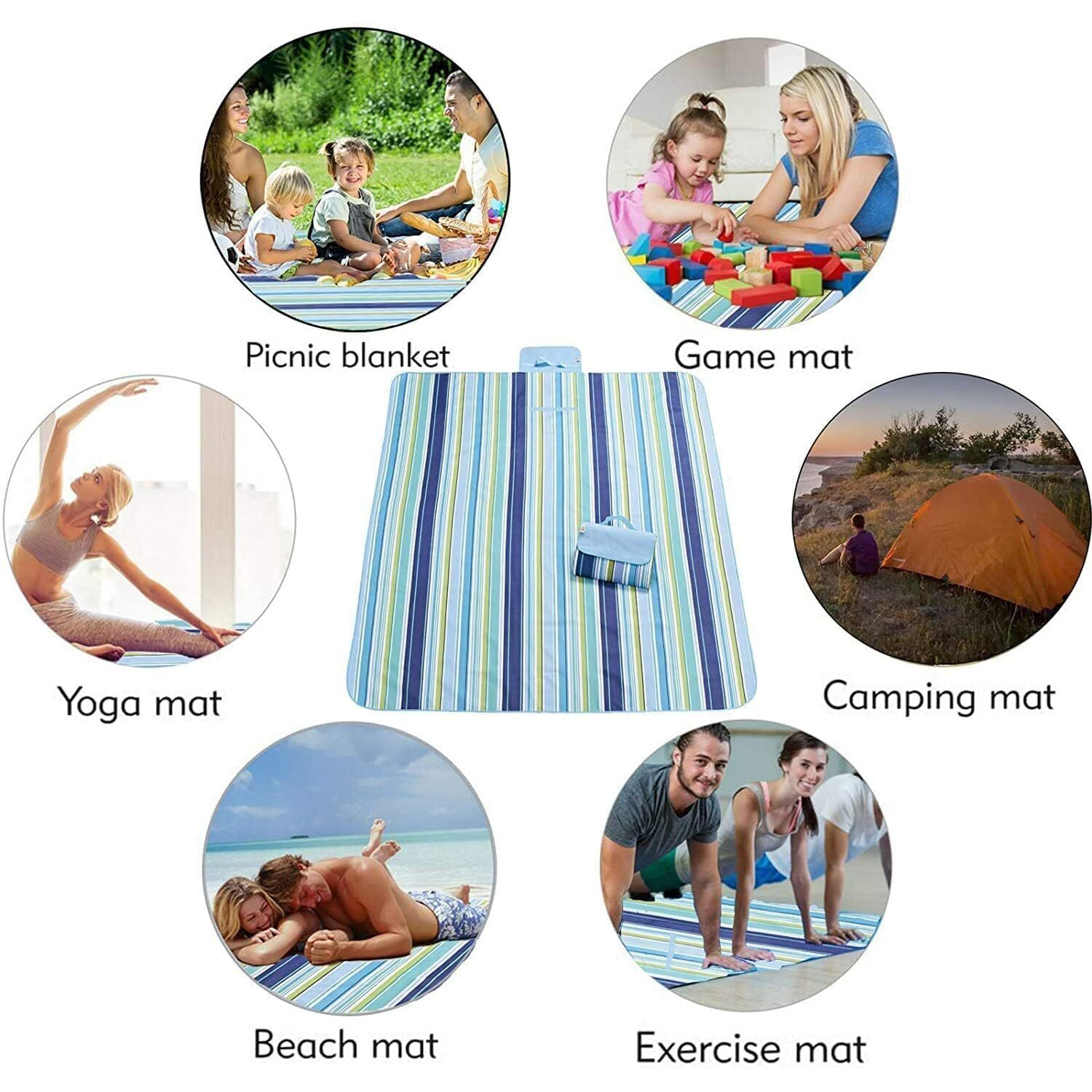 Sandproof Beach Blanket 79 X 83 Inch Emergency Beach Blanket Oversized Fits for 4-7 Adults, Large Waterproof Beach Mat, Lightweight Outdoor Picnic Mat for Travel, Camping, Hiking, Outdoor (Blue)