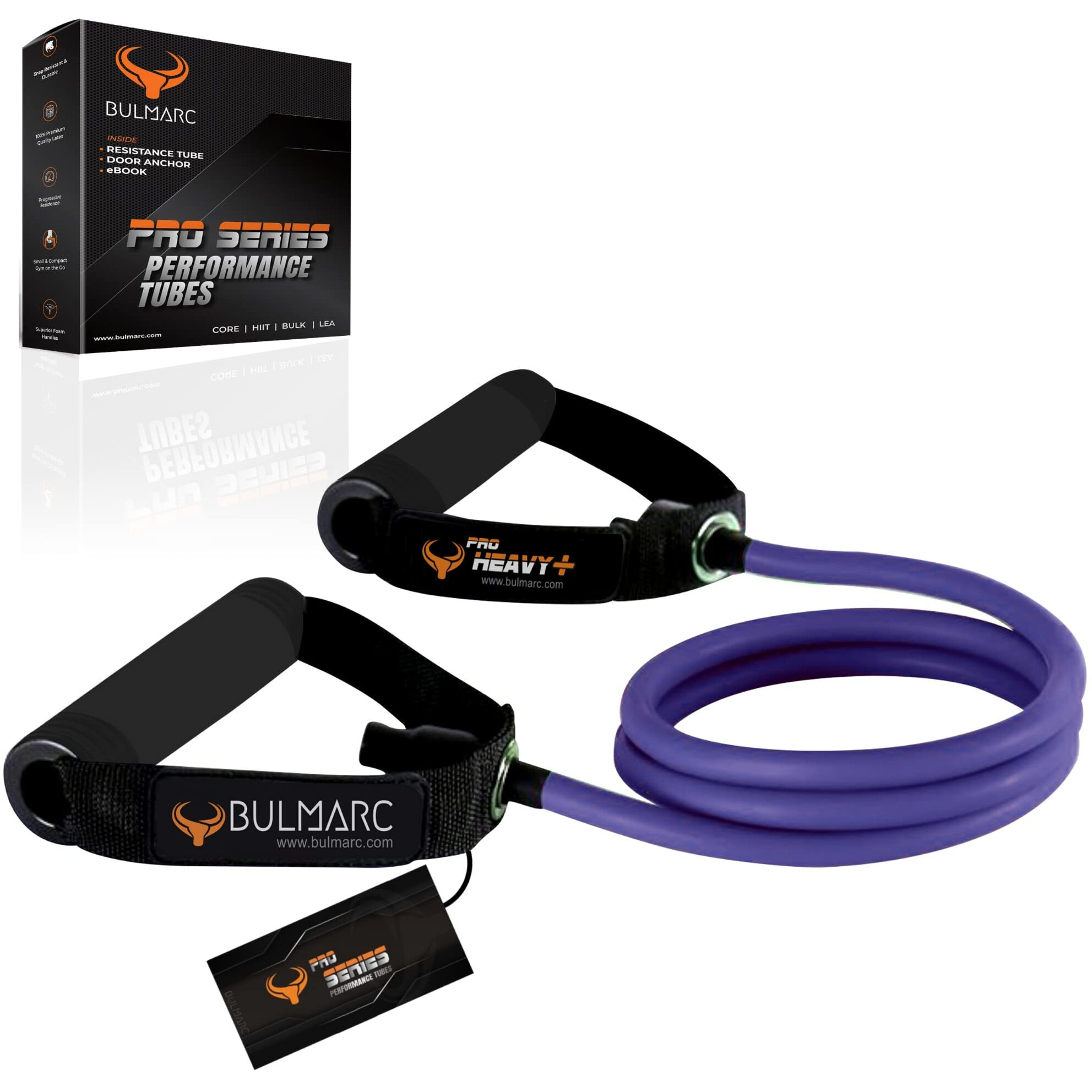 BULMARCS Resistance Tube Bands for Exercise set (Pro HEAVY) with Foam Handle, featuring eBOOK with 45+ Exercises for Full Body Workout Toning Tube with Handle (PRO HEAVY (40-50LBS)) No Door Anchor