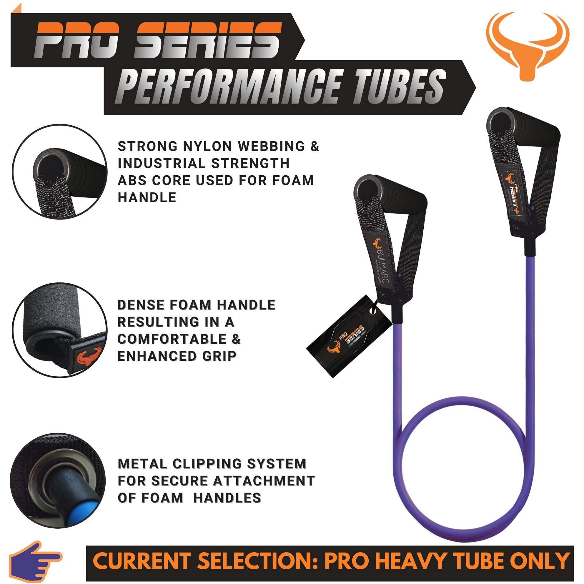 BULMARCS Resistance Tube Bands for Exercise set (Pro HEAVY) with Foam Handle, featuring eBOOK with 45+ Exercises for Full Body Workout Toning Tube with Handle (PRO HEAVY (40-50LBS)) No Door Anchor