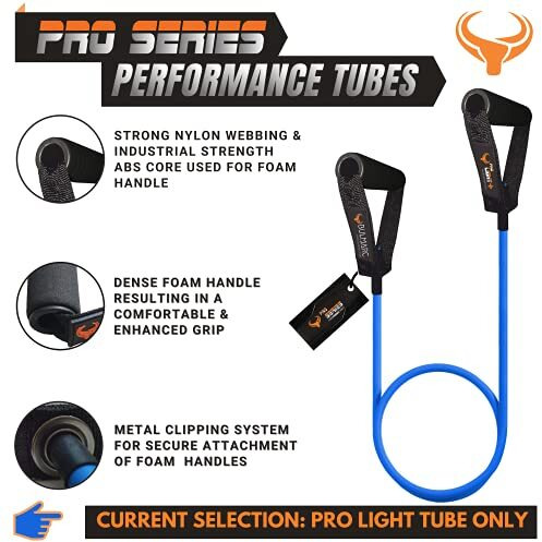 BULMARCS Resistance Tube Bands for Exercise (Pro LIGHT) with Foam Handle Set, featuring eBOOK with 45+ Exercises for Full Body Workout Toning Tube for Exercise (PRO LIGHT (20-25LBS))