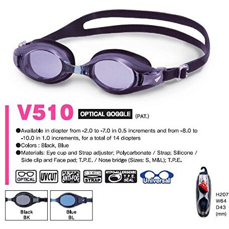 View by Tabata, Japan Unisex -7 Power Dolphin Rx V510 Prescription Ages 12-Adult Swim Goggles (Black)