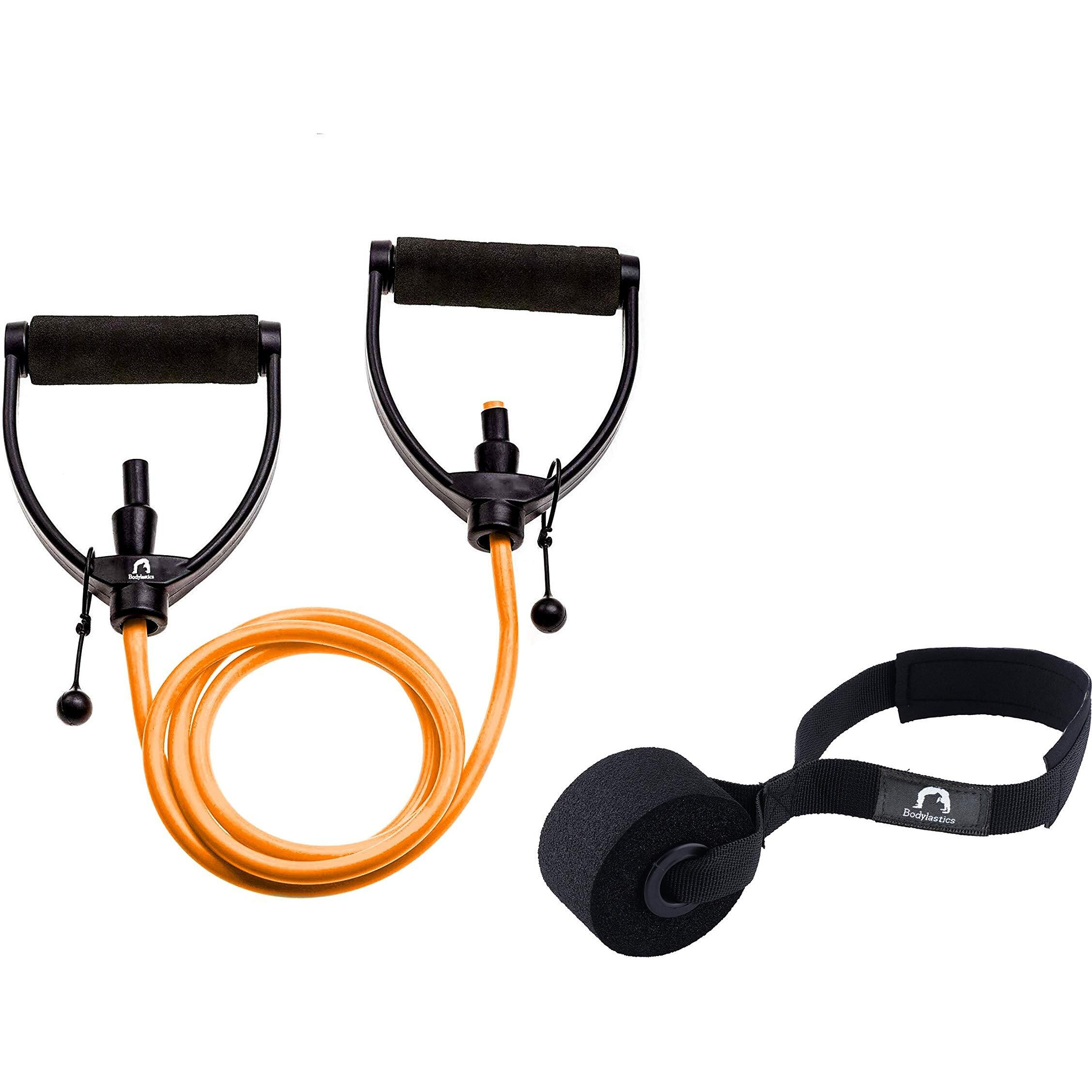 Bodylastics Resistance Tube with Adjustable Length, Non-Slip Handles, High Density Door Anchor for Strength Training (Orange - 50 LBS)(Material Natural Rubber  Silicone)