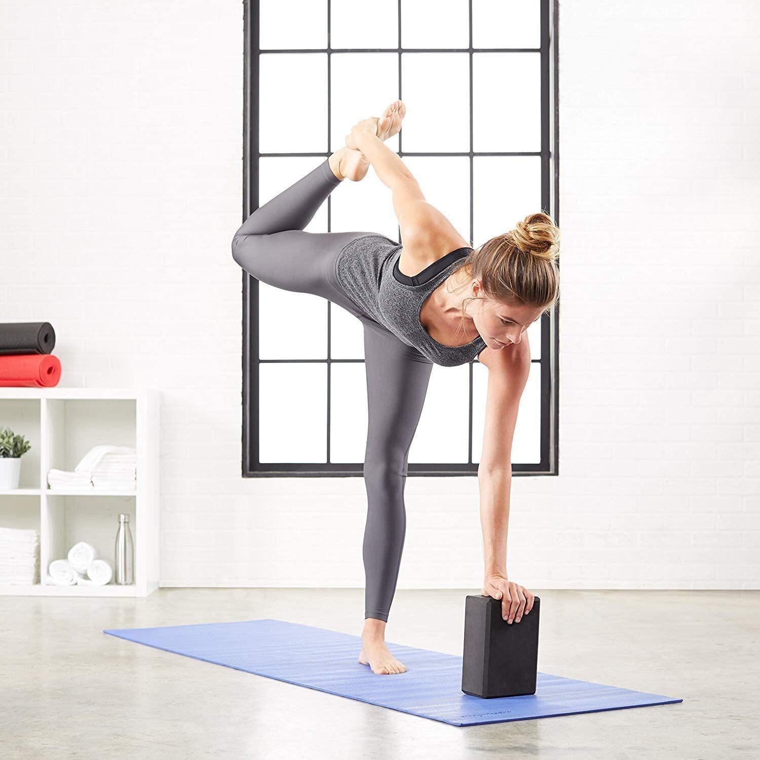Bodylastics Yoga Blocks Set of 2, Yoga Strap, Cooling Towel with Storage Bag High Density EVA Foam Non-Slip Workout Bricks to Improve Poses Balance Flexibility Support Strength Training Exercise