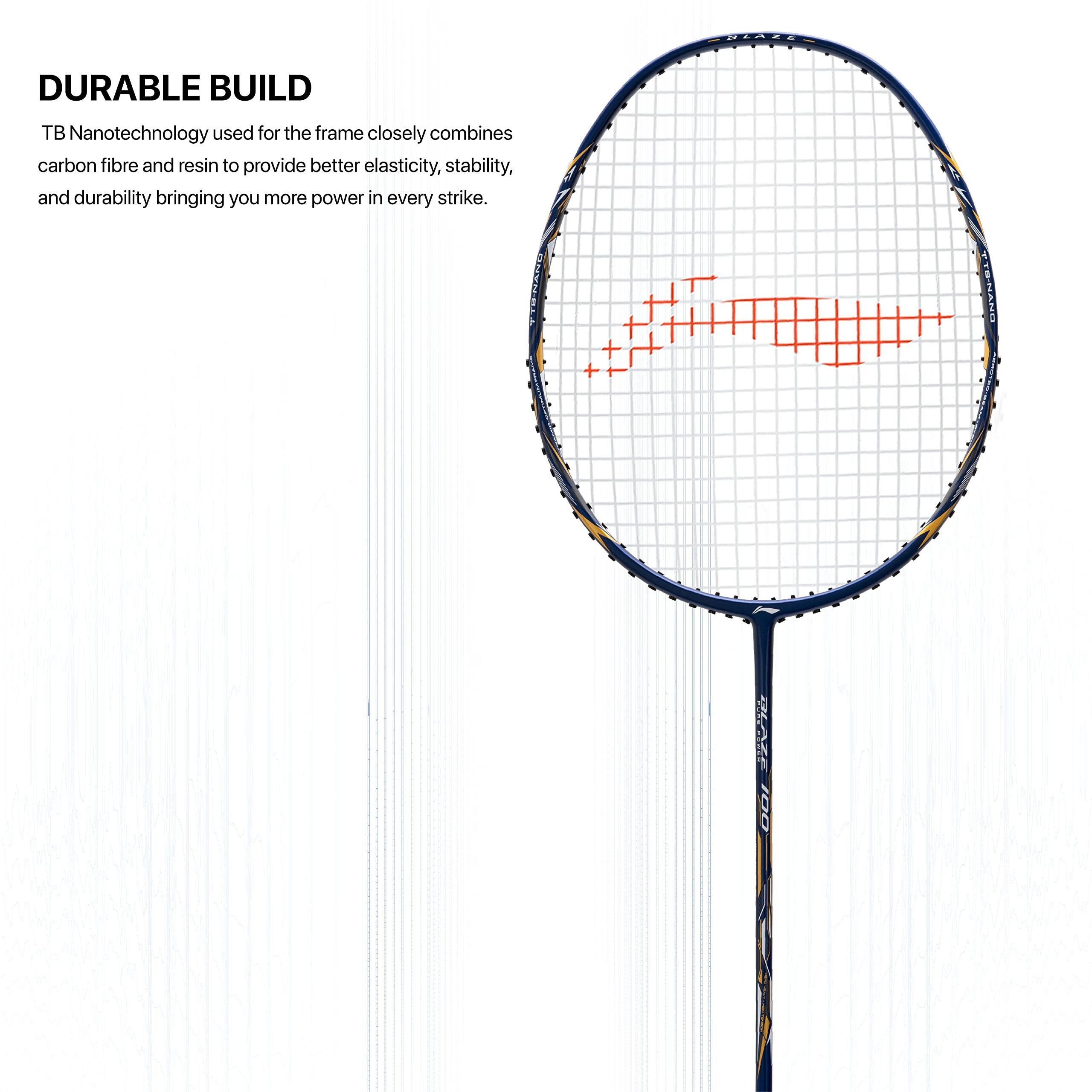 Li-Ning Blaze 100 Carbon Fibre Strung Badmiton Racket with Free Full Cover (Navy White Gold, 78 Grams)