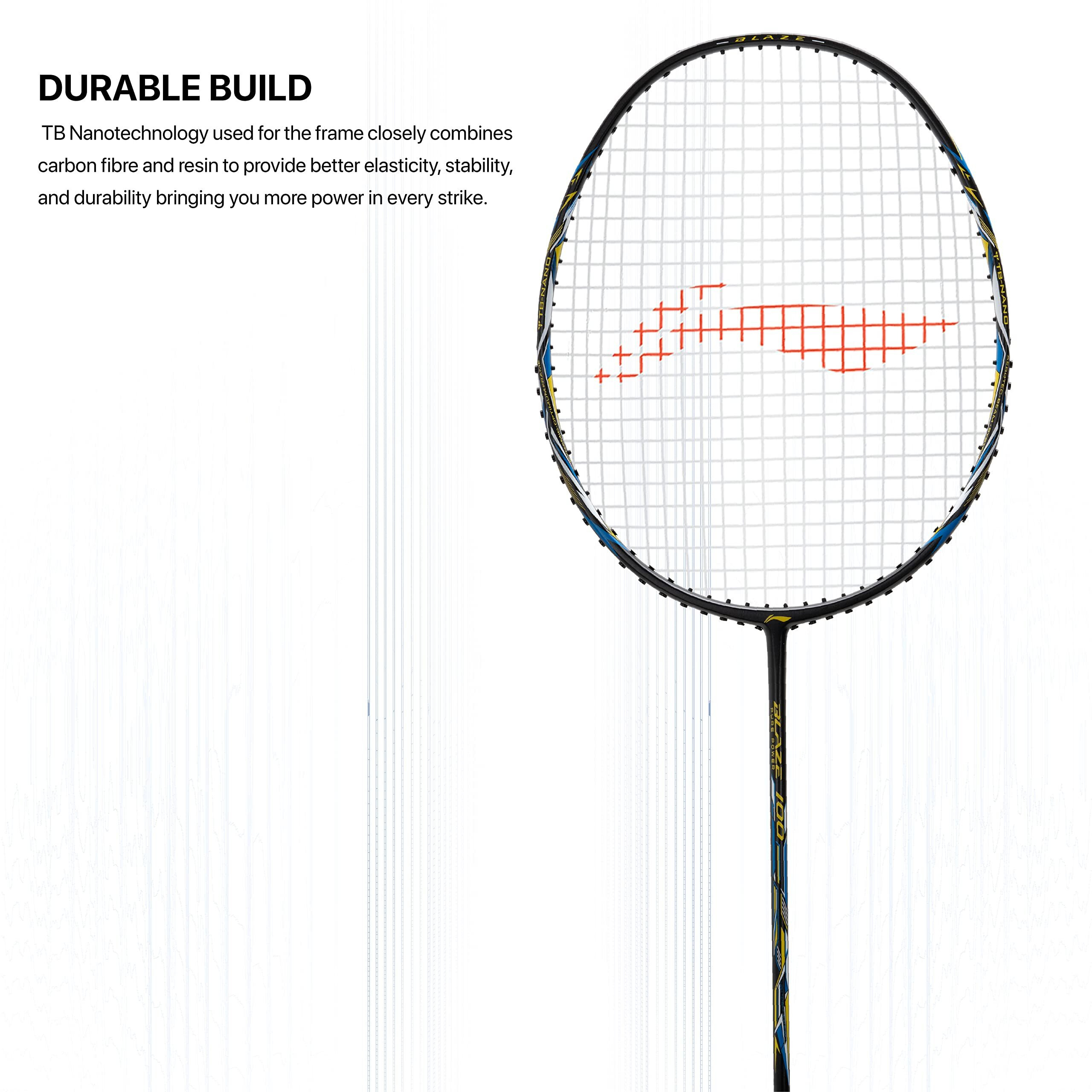 Li-Ning Blaze 100 Carbon Fibre Strung Badmiton Racket with Free Full Cover (Charcoal Lime Blue, 78 Grams)