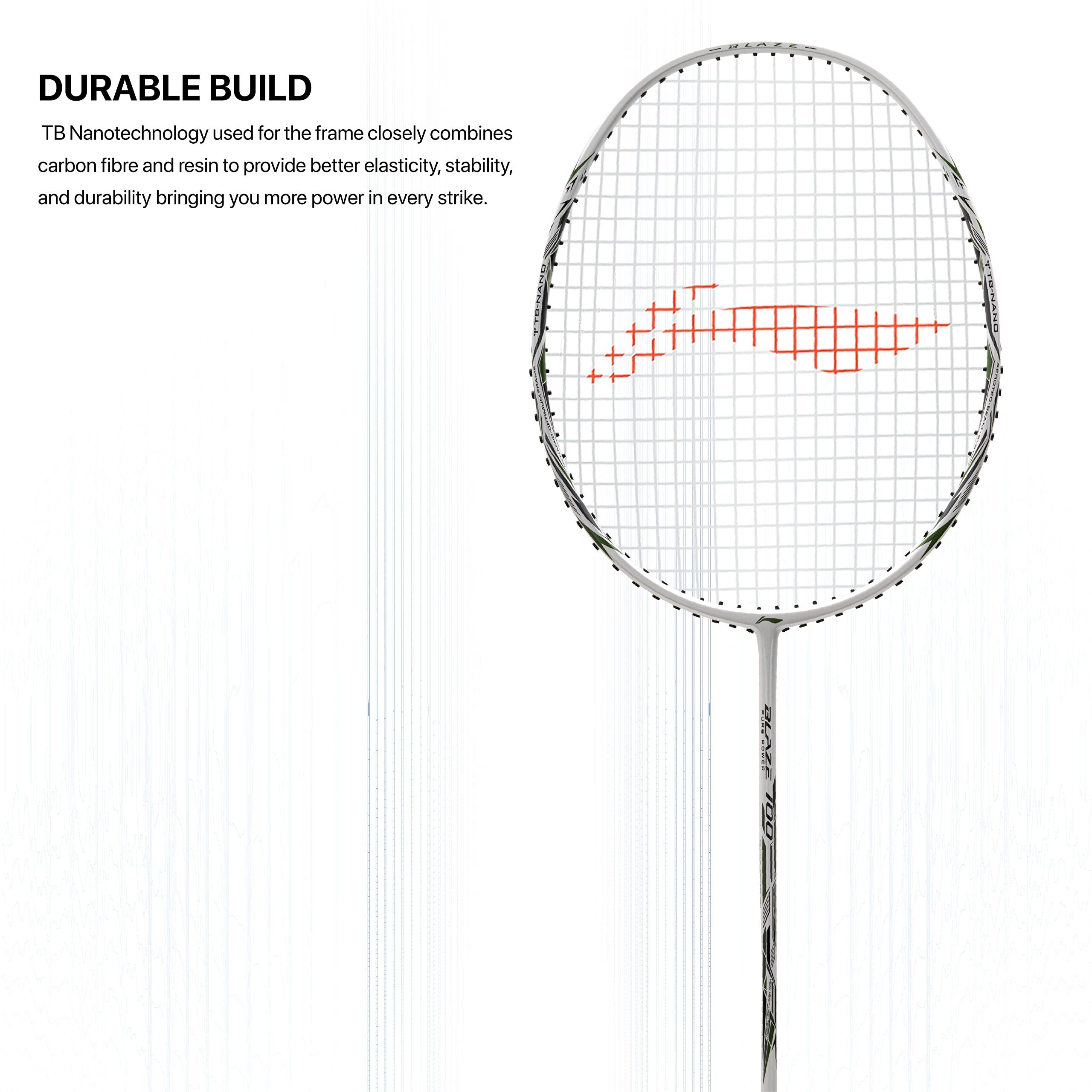 Li-Ning Blaze 100 Carbon Fibre Strung Badmiton Racket with Free Full Cover (Pearl White Black Emerald, 78 Grams)