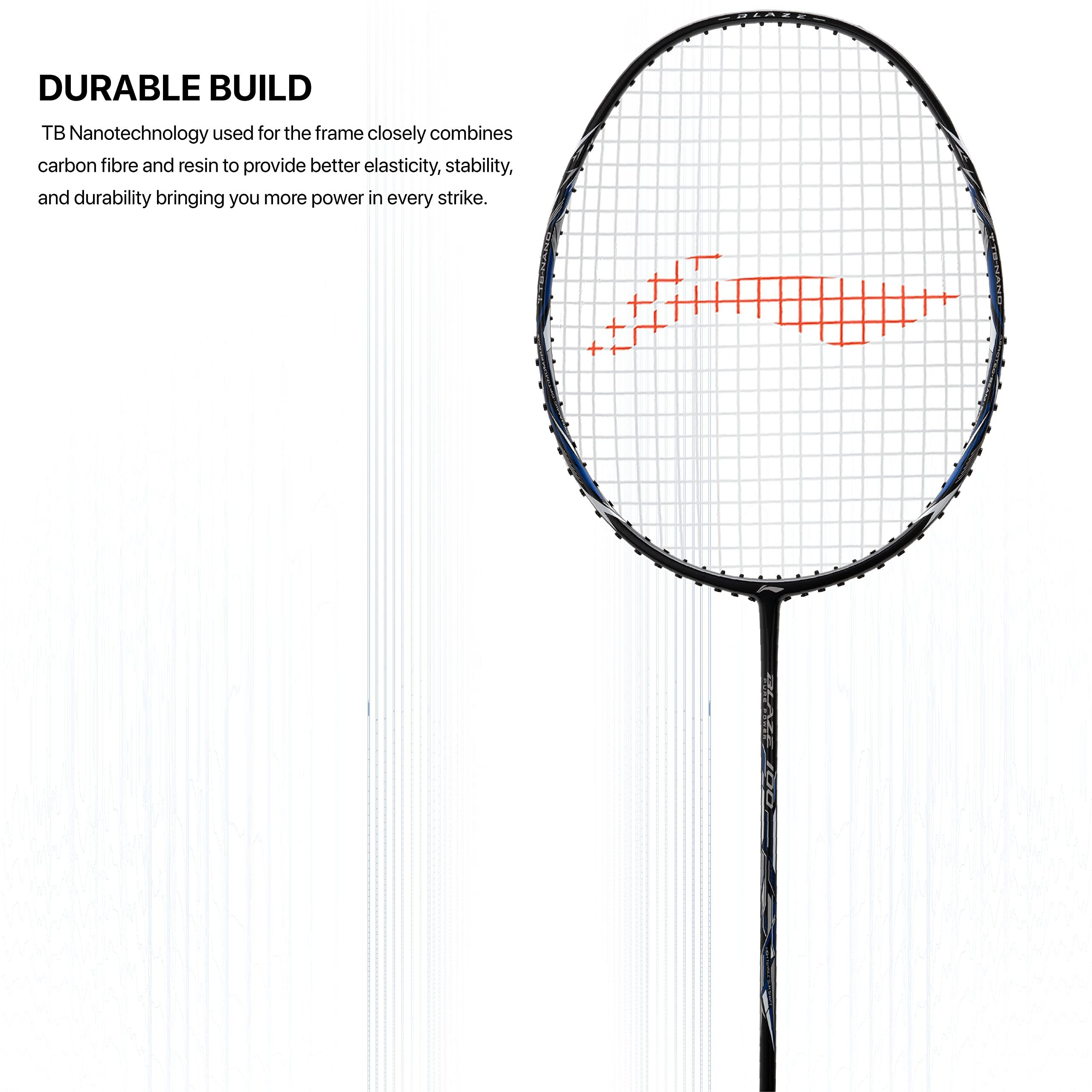 Li-Ning Blaze 100 Carbon Fibre Strung Badmiton Racket with Free Full Cover (Black Silver Navy, 78 Grams)
