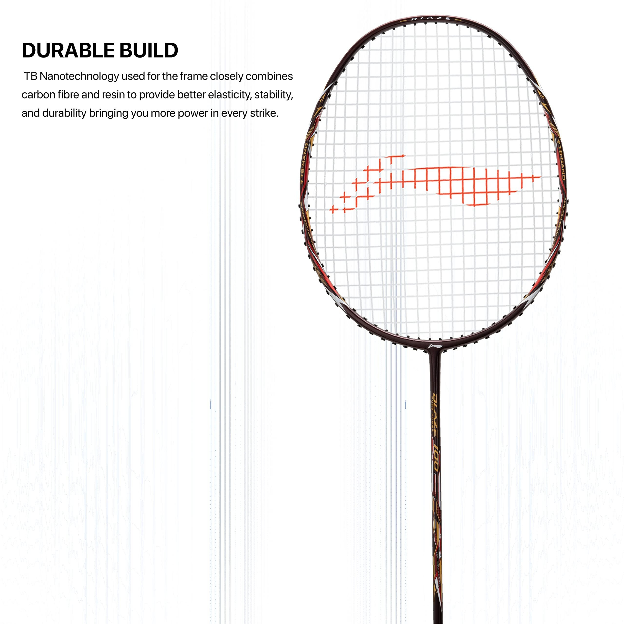 Li-Ning Blaze 100 Carbon Fibre Strung Badmiton Racket with Free Full Cover (Merlot Gold Red, 78 Grams)