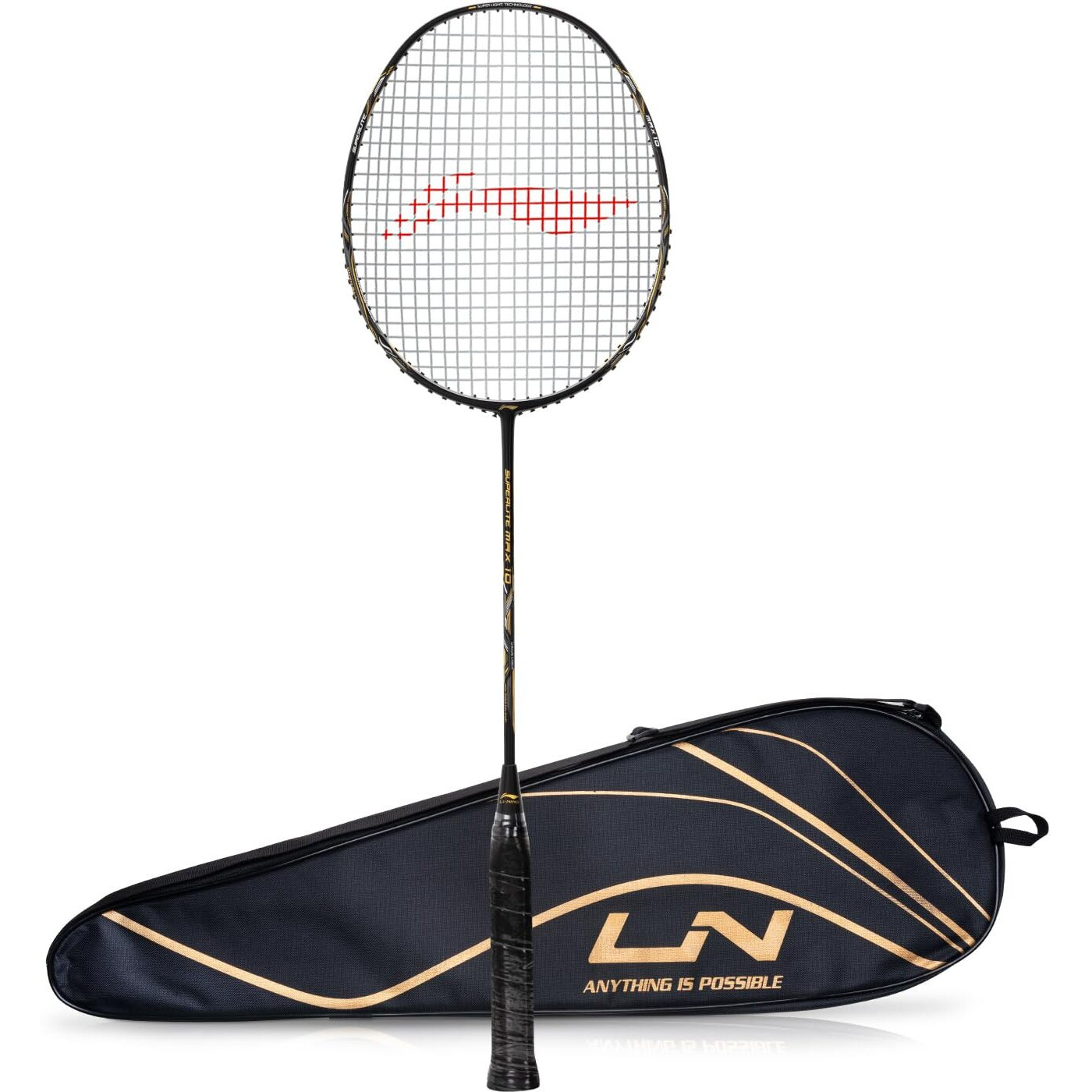 Li-Ning G-Force Superlite Max 10 Carbon Fibre Badminton Racket with Free Full Cover(80 Grams, 28 Lbs) (Black Gold White)