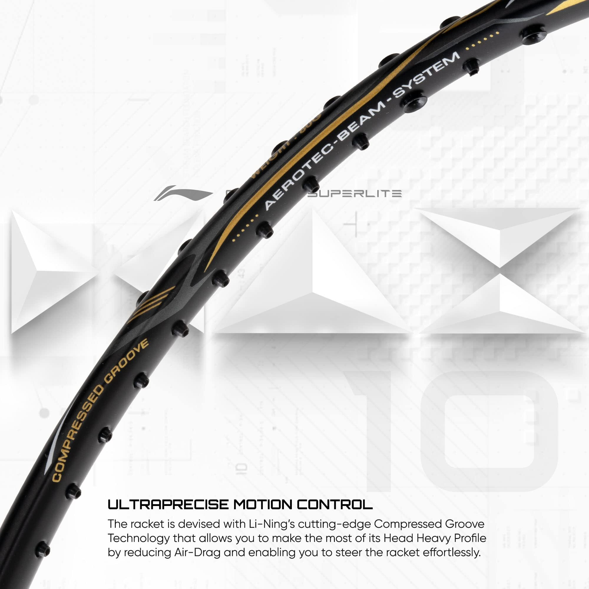 Li-Ning G-Force Superlite Max 10 Carbon Fibre Badminton Racket with Free Full Cover(80 Grams, 28 Lbs) (Black Gold White)