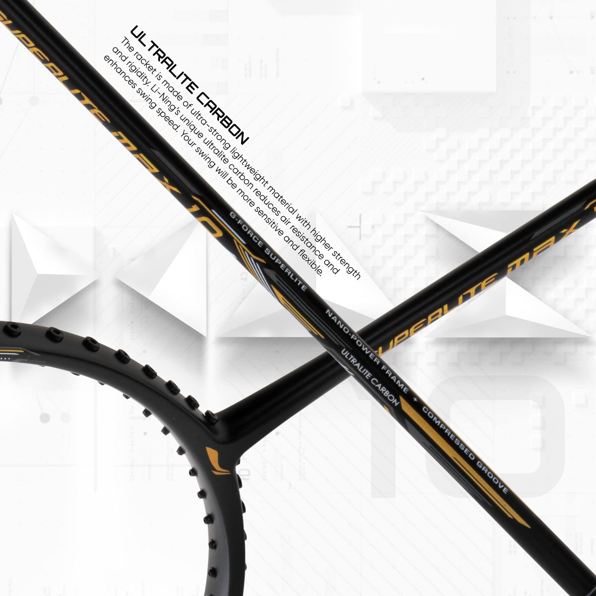 Li-Ning G-Force Superlite Max 10 Carbon Fibre Badminton Racket with Free Full Cover(80 Grams, 28 Lbs) (Black Gold White)