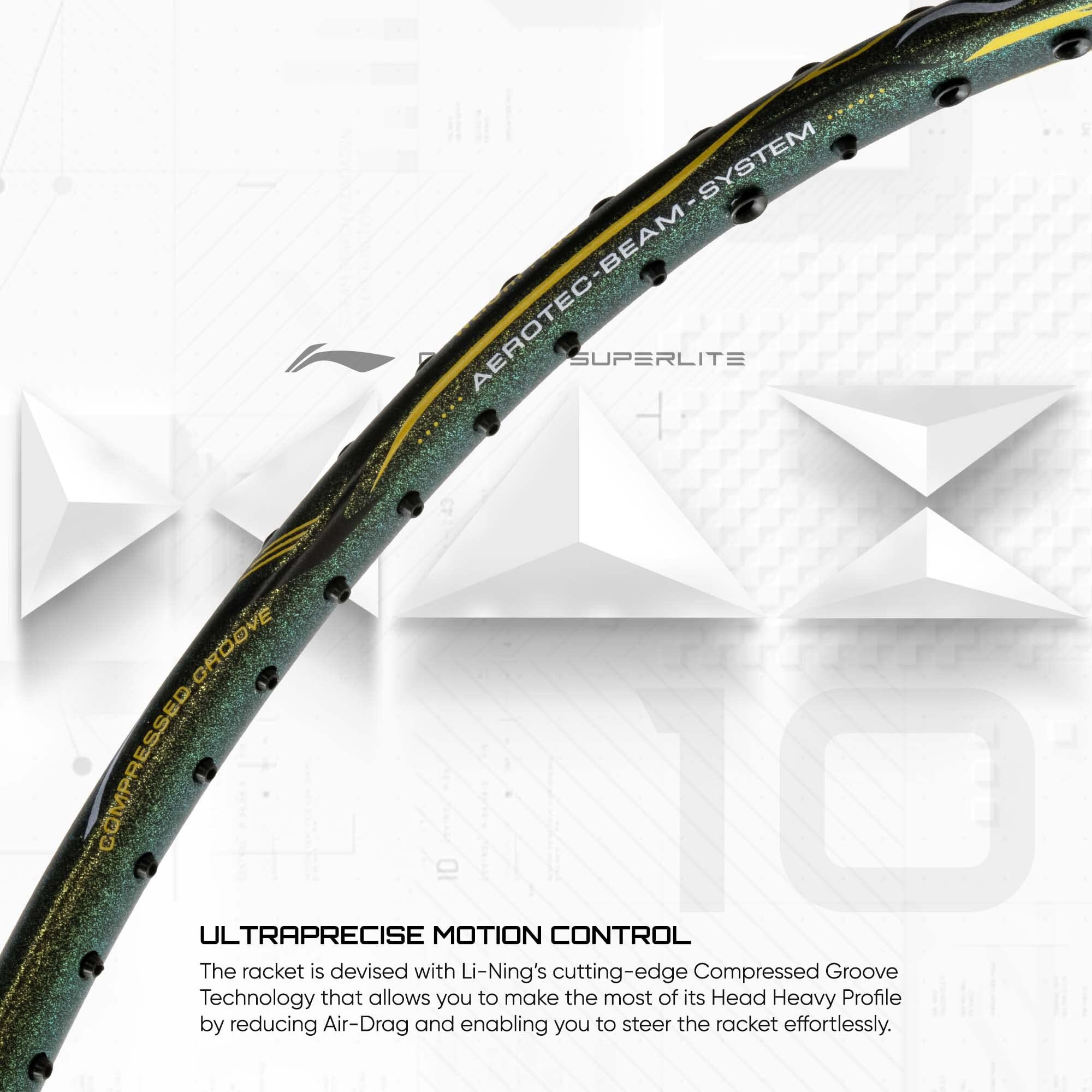 Li-Ning G-Force Superlite Max 10 Carbon Fibre Badminton Racket with Free Full Cover(80 Grams, 28 Lbs) (Emerald Gold Silver)