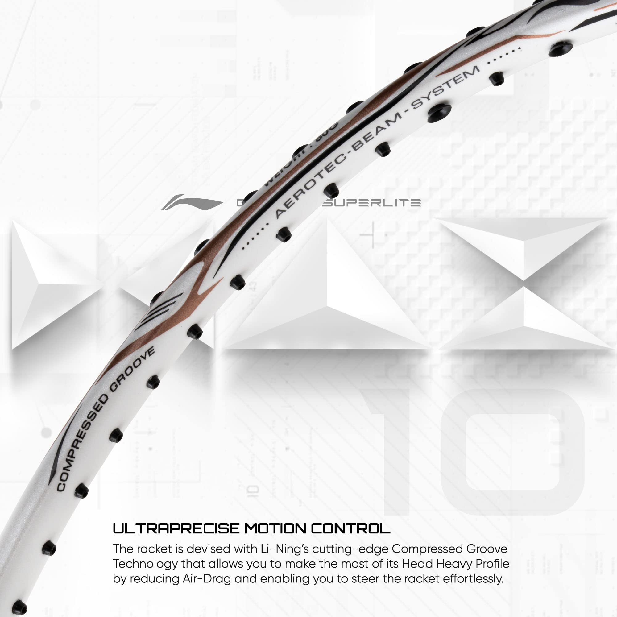 Li-Ning G-Force Superlite Max 10 Carbon Fibre Badminton Racket with Free Full Cover(80 Grams, 28 Lbs) (White Gold Black)