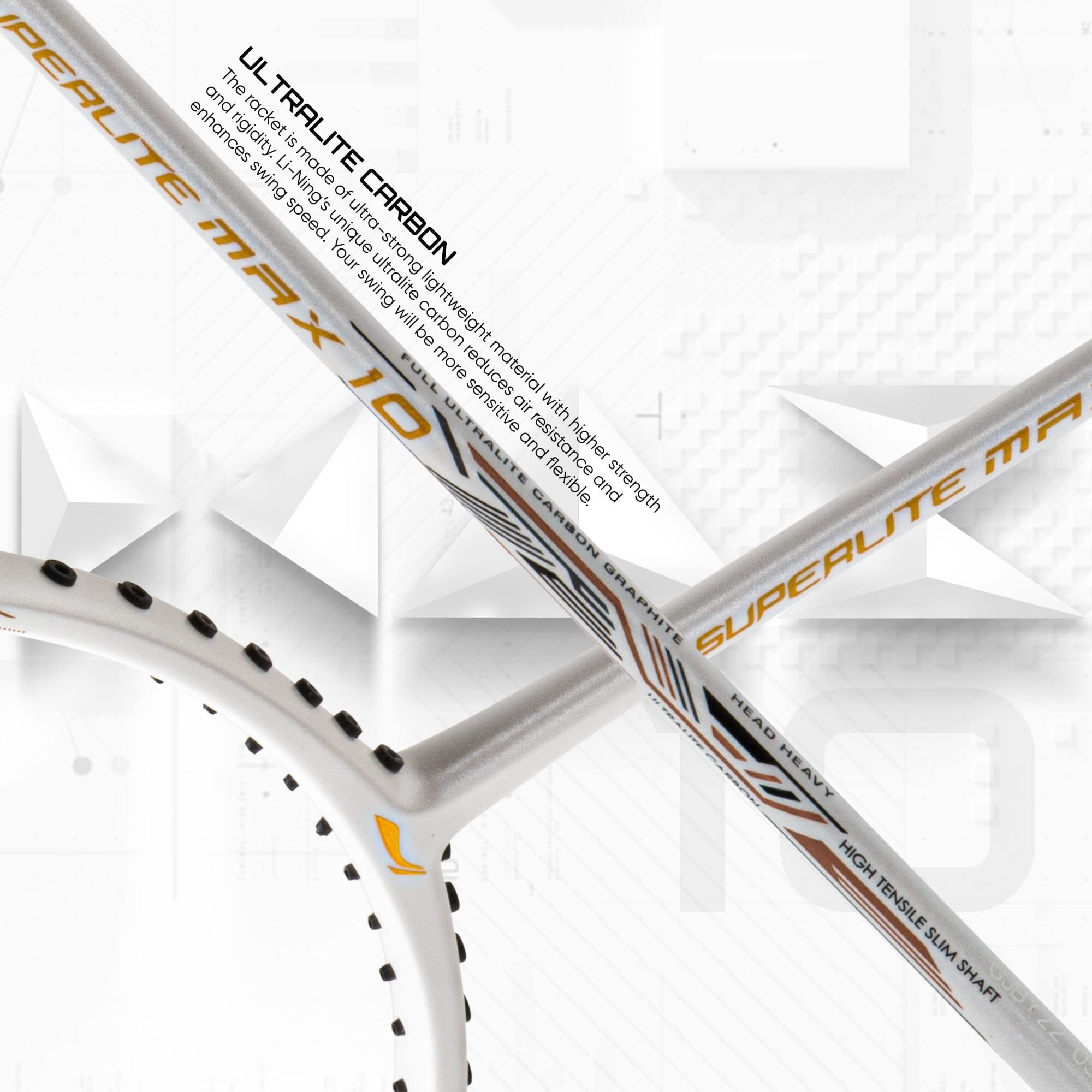 Li-Ning G-Force Superlite Max 10 Carbon Fibre Badminton Racket with Free Full Cover(80 Grams, 28 Lbs) (White Gold Black)