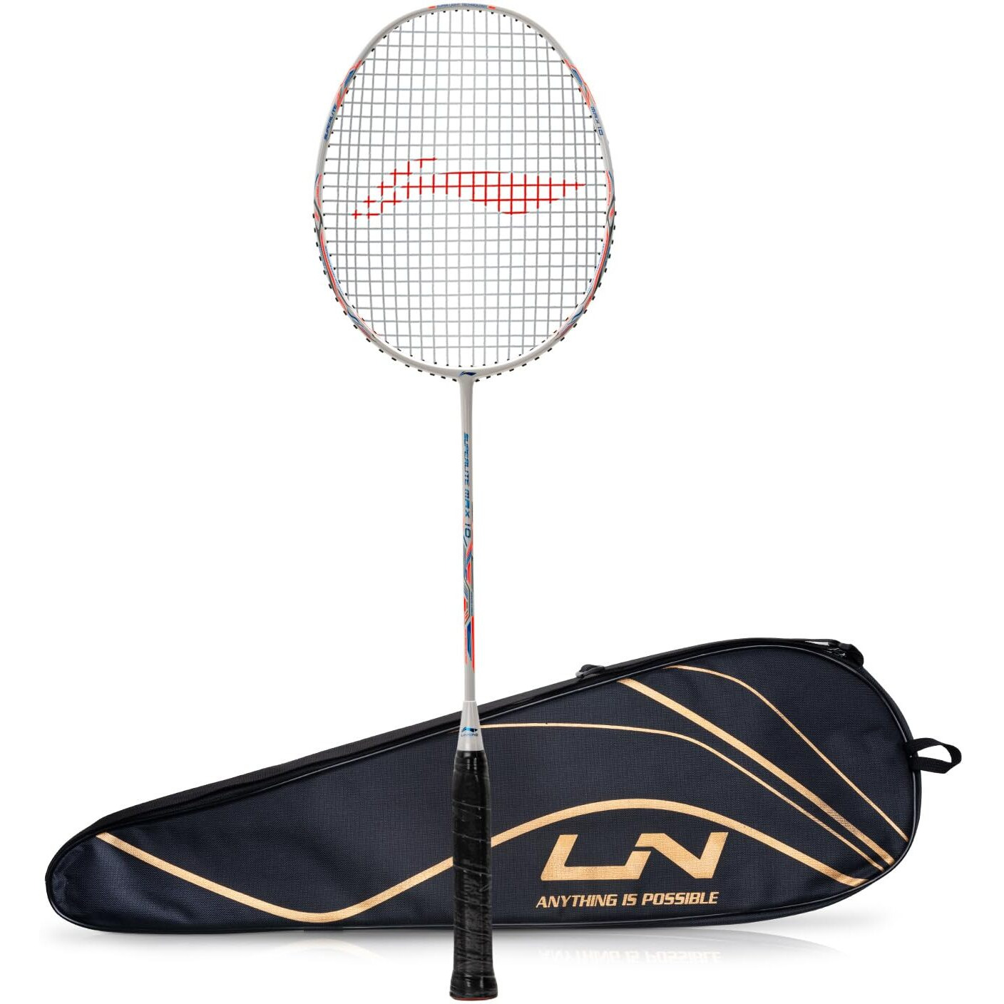 Li-Ning G-Force Superlite Max 10 Carbon Fibre Badminton Racket with Free Full Cover(80 Grams, 28 Lbs) (White Blue Orange)