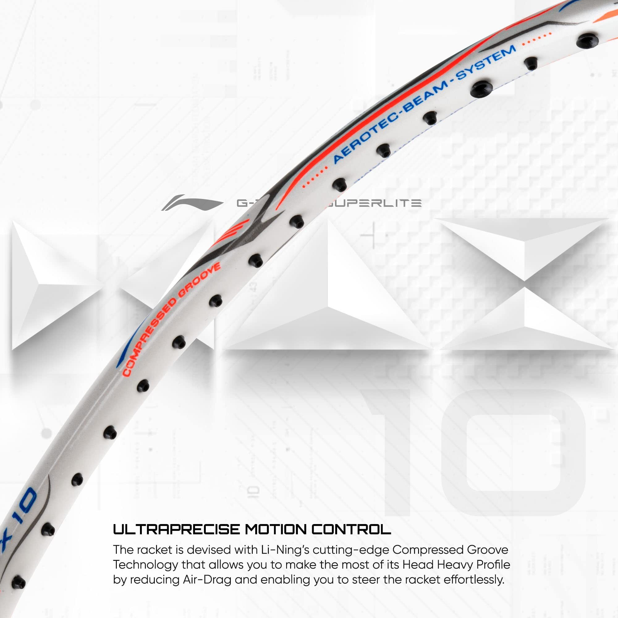 Li-Ning G-Force Superlite Max 10 Carbon Fibre Badminton Racket with Free Full Cover(80 Grams, 28 Lbs) (White Blue Orange)