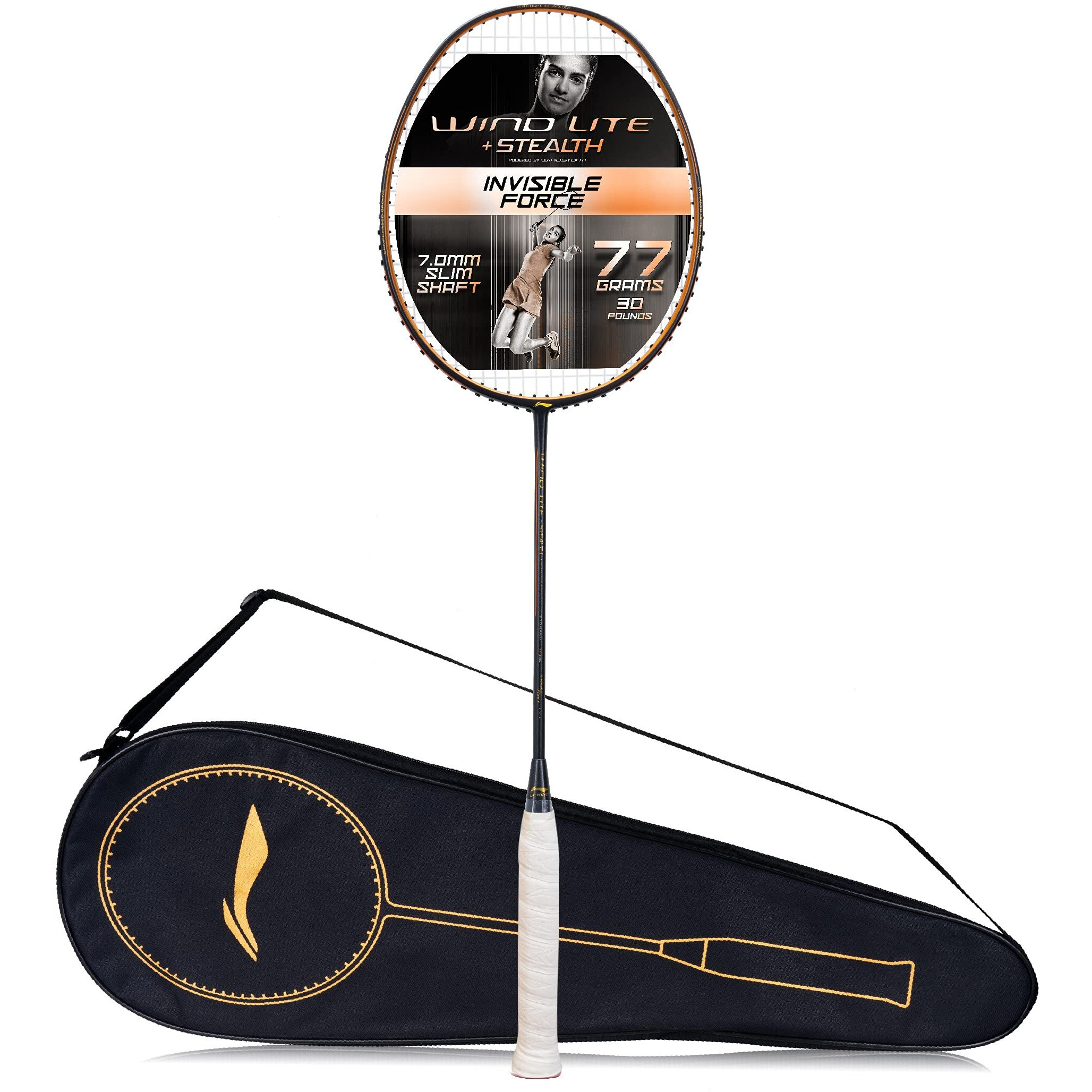 Li-Ning Wind Lite Stealth Carbon Fibre Strung(Charcoal  Copper) Racket With Free Full Cover, Badminton