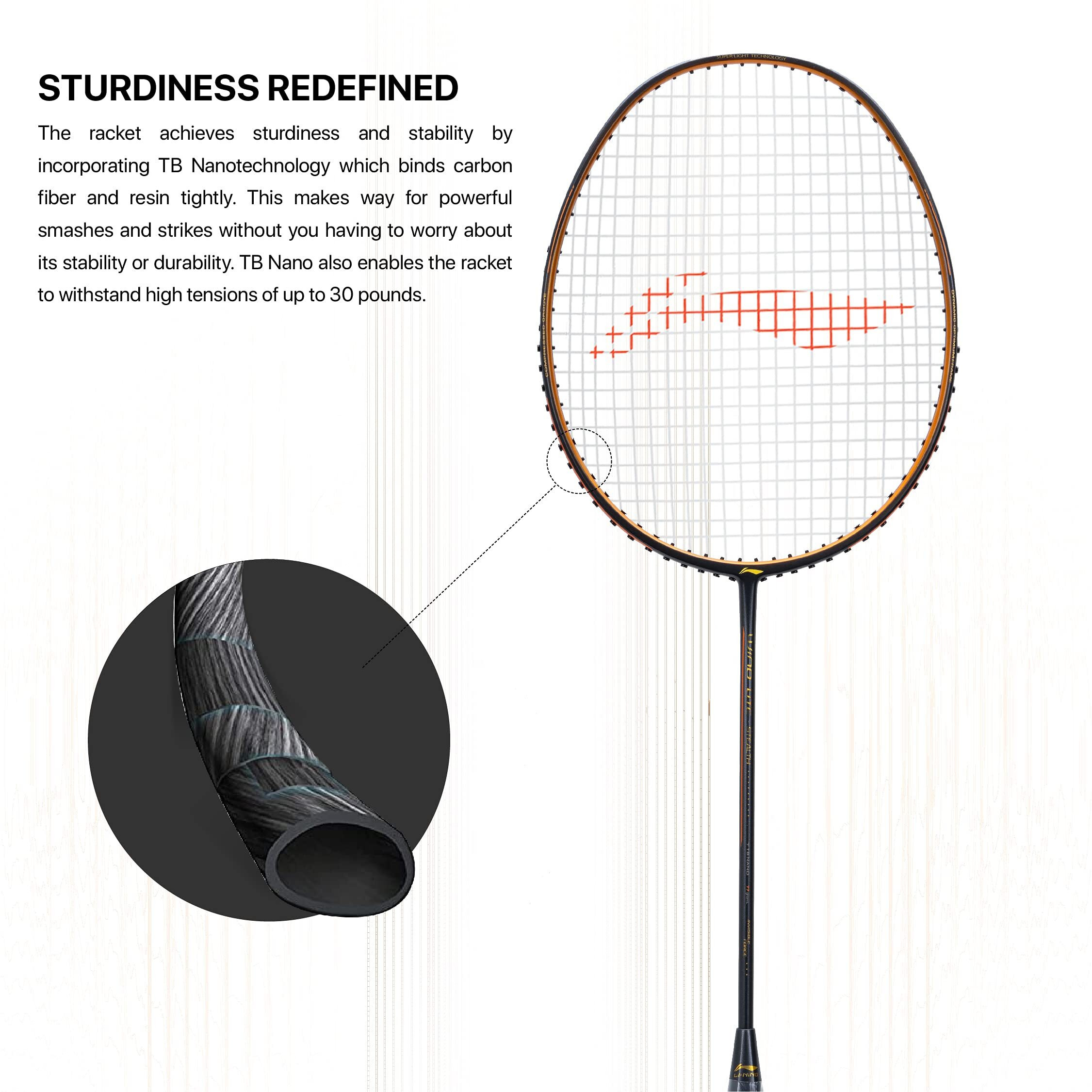 Li-Ning Wind Lite Stealth Carbon Fibre Strung(Charcoal  Copper) Racket With Free Full Cover, Badminton