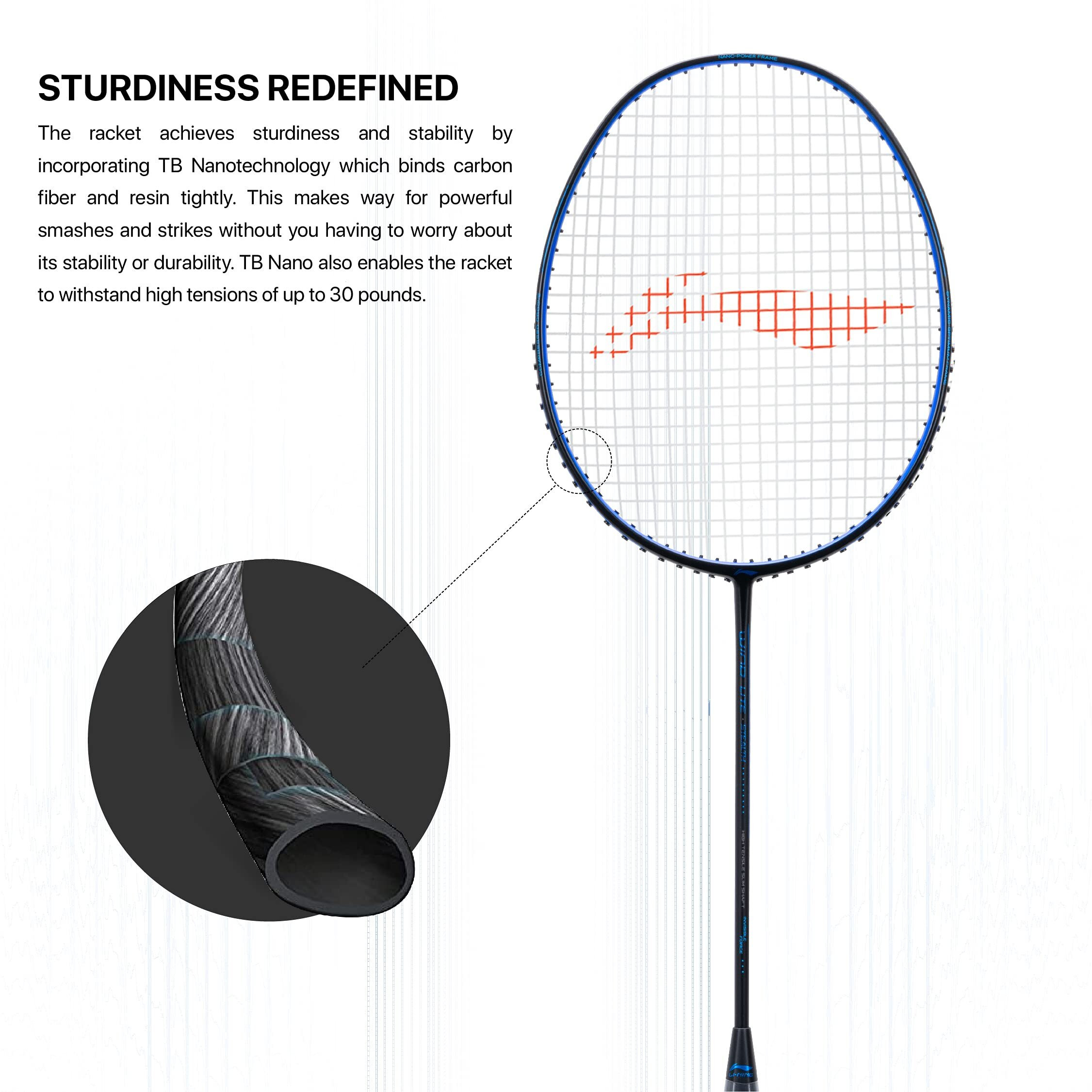 Li-Ning Wind Lite Stealth Carbon Fibre Strung(Black  Blue) Racket With Free Full Cover, Badminton