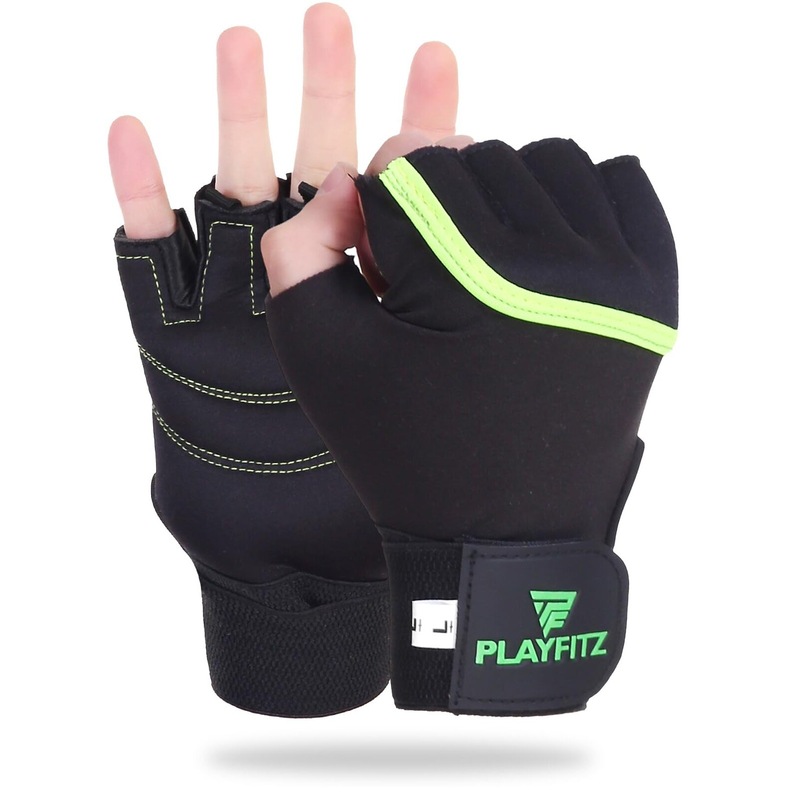 PLAYFITZ COMMANDO Leather Gloves for Men & Women Gloves for Gym Exercise Gloves for Sports, Cycling, Weightlifting, Training, Anti-Slip, Breathable, Durable, Light Weight Size L (Black)