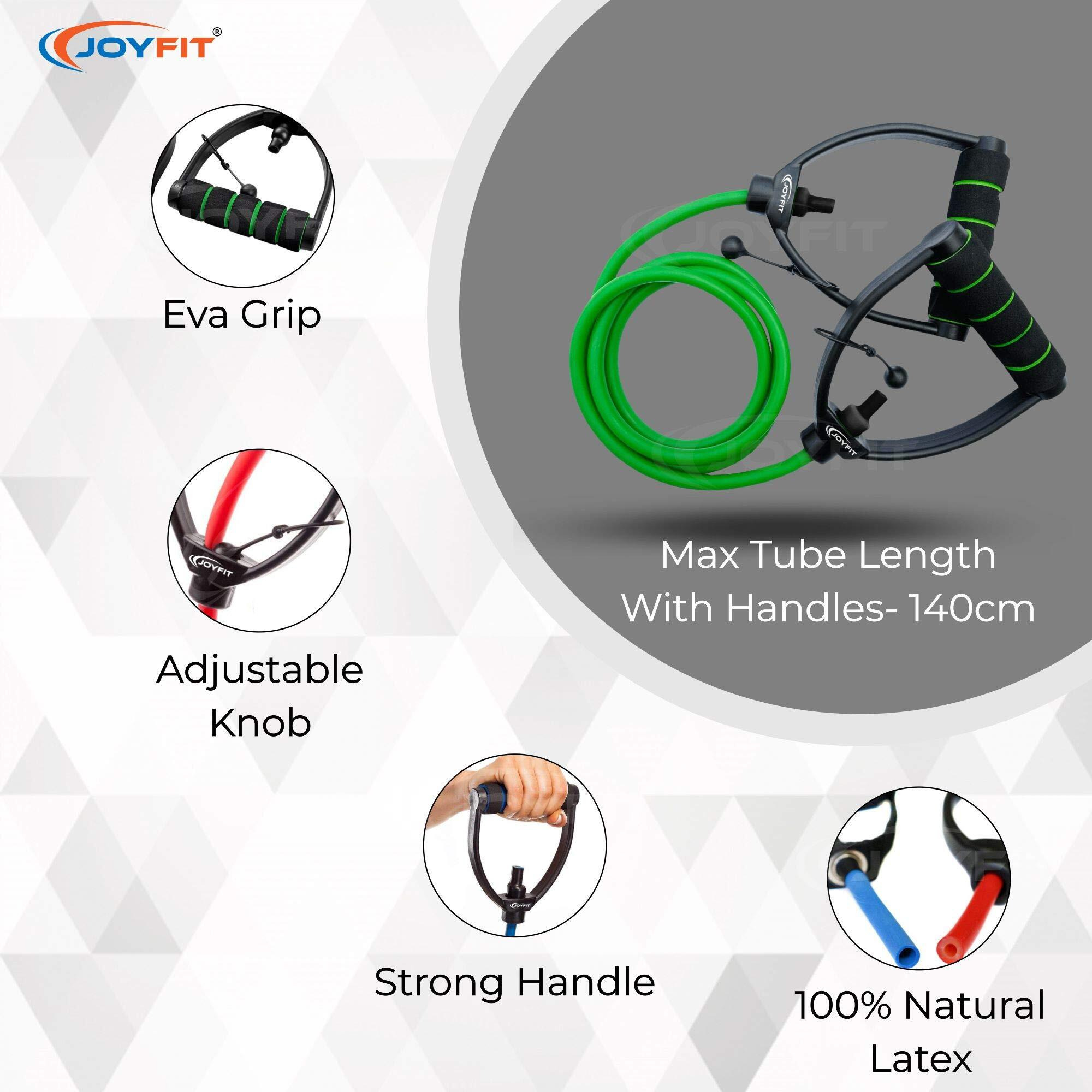 JoyFit Natural Rubber Resistance Tube with Adjustable Knob for Workout with Door Anchor & Workout Chart. Toning Tube for Home Workout, Strength Training