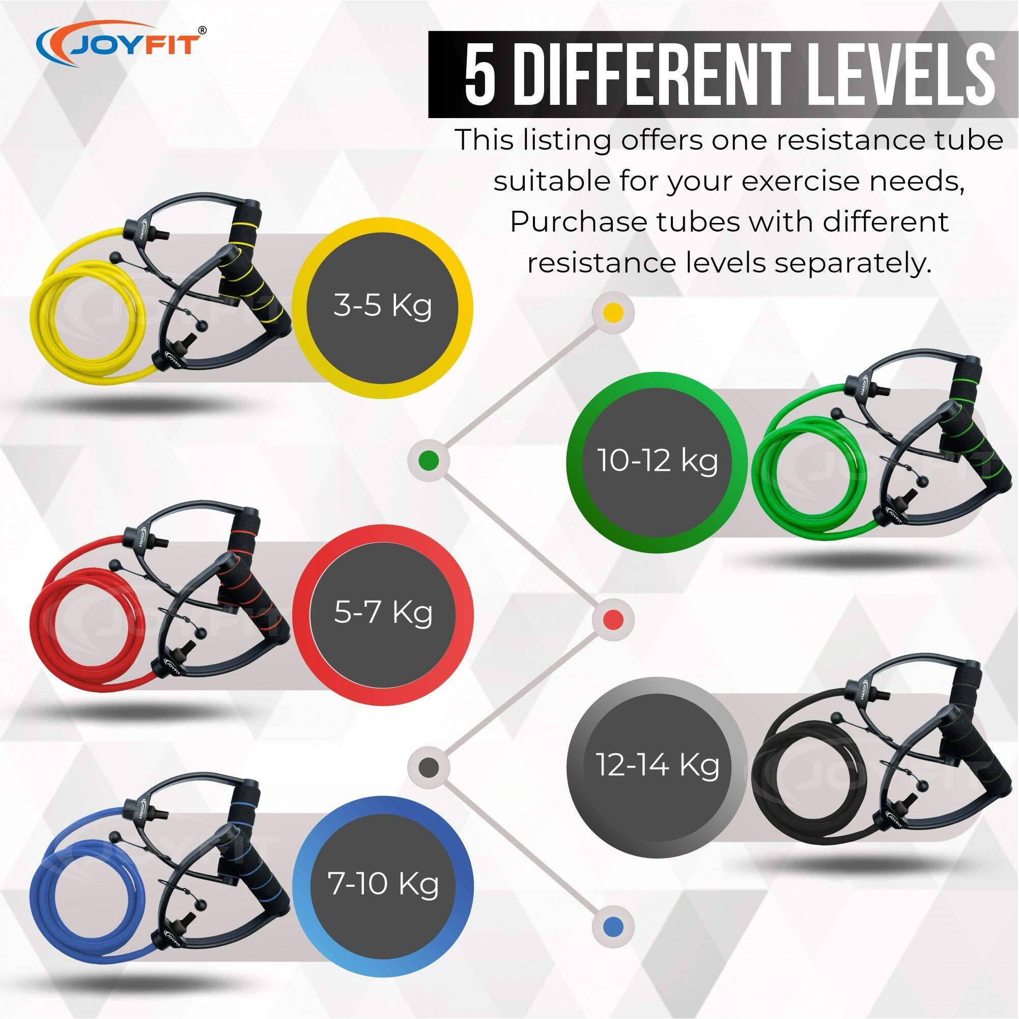 JoyFit Natural Rubber Resistance Tube with Adjustable Knob for Workout with Door Anchor & Workout Chart. Toning Tube for Home Workout, Strength Training