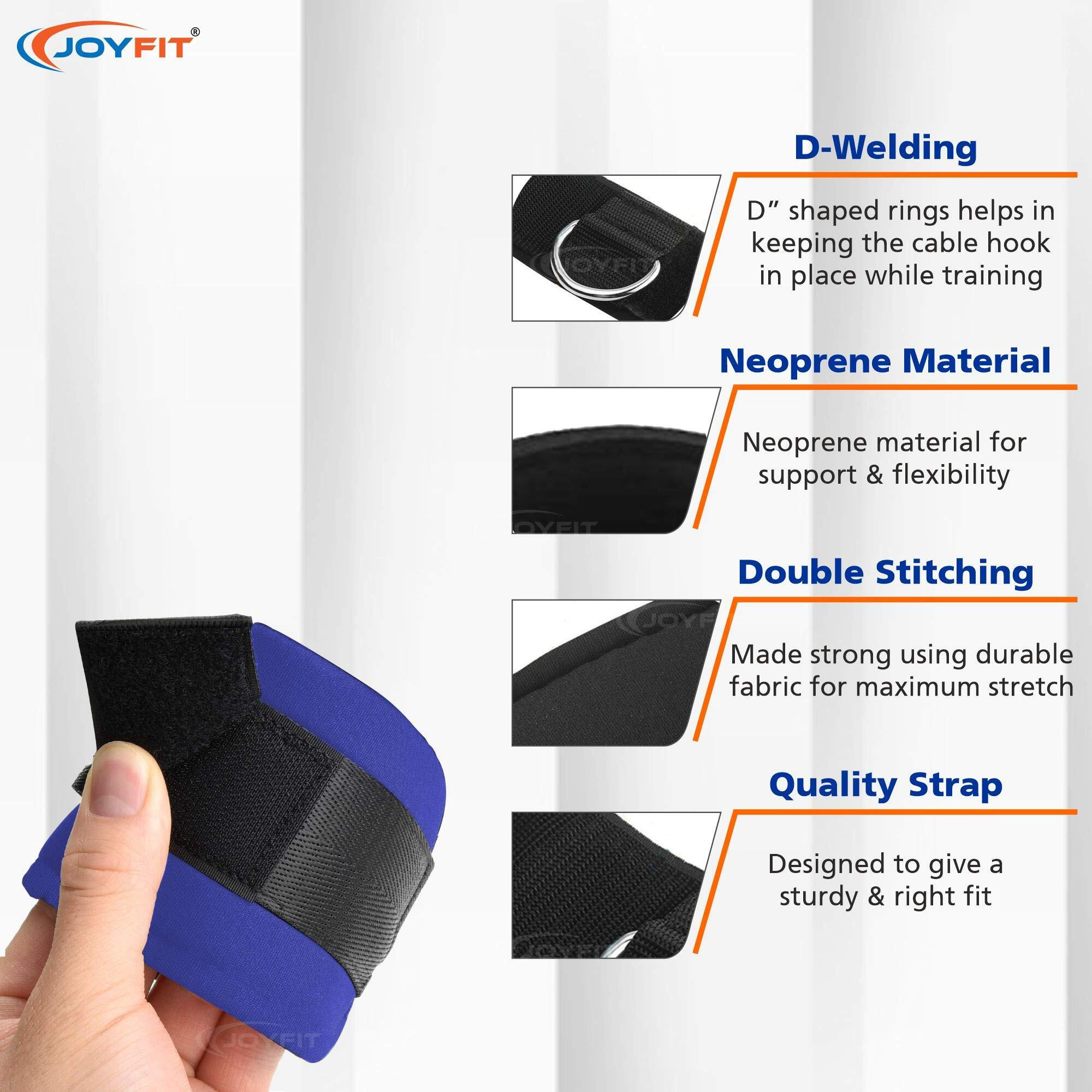 Joyfit Ankle Straps- With D rings- For Cable Machine, Kickbacks, Glute Workouts, Leg Extensions, Curls & Hip Abductors with Padded Neoprene Support, Ideal for Men & Women [Pair]