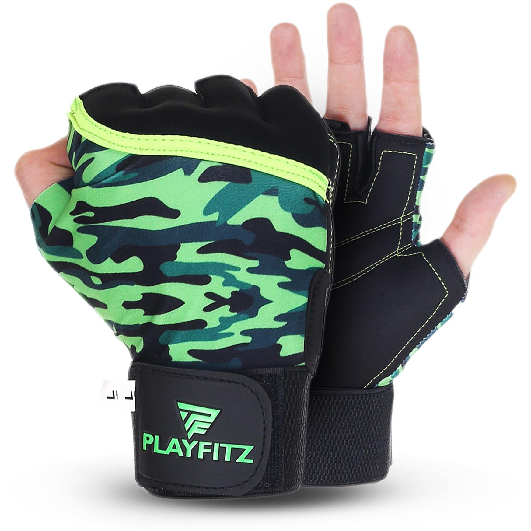 PLAYFITZ COMMANDO Leather Gloves for Men & Women Gloves for Gym Exercise Gloves for Sports, Cycling, Weightlifting, Training, Anti-Slip, Breathable, Durable, Light Weight Size S (Military)