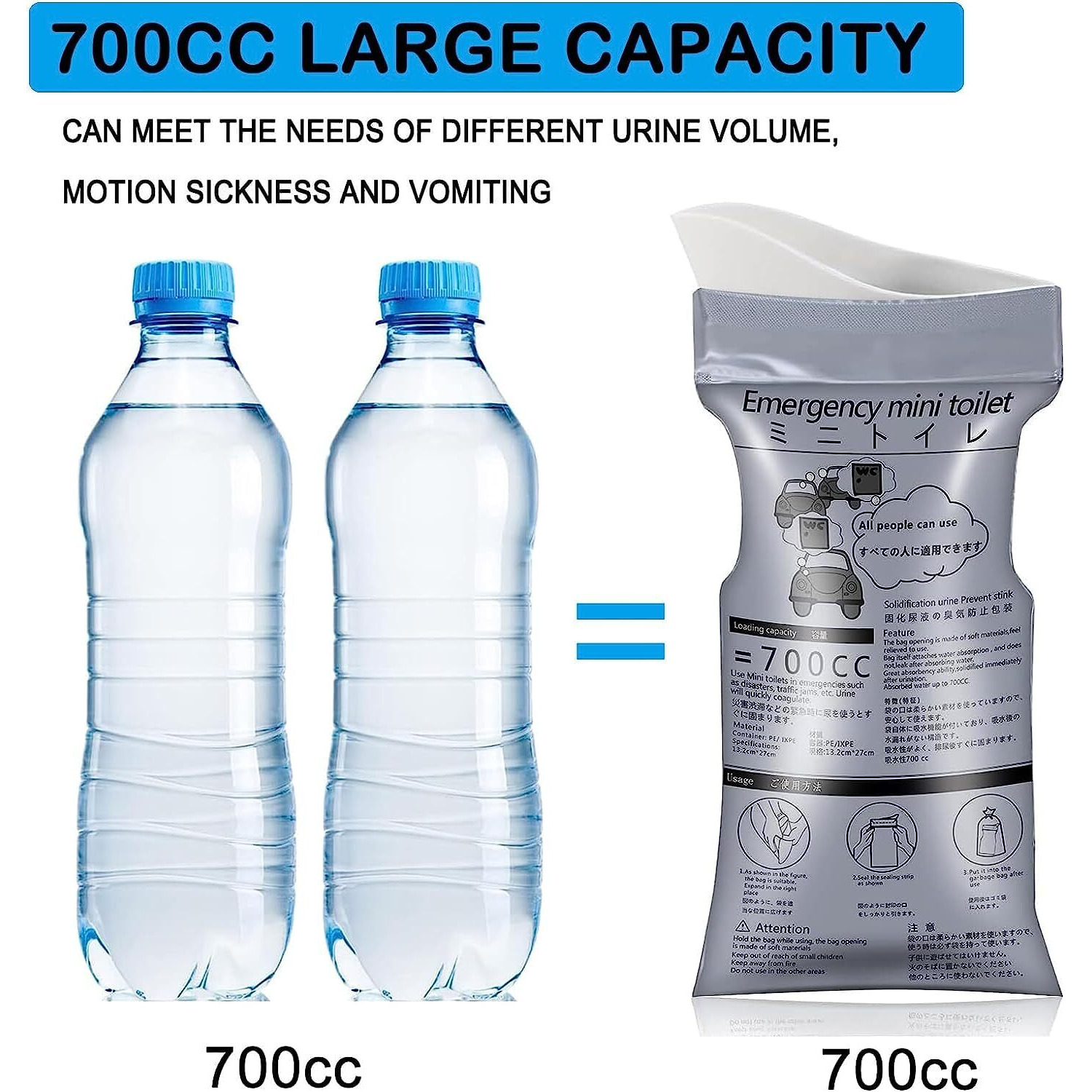 MTROYALDIA Disposable Urinal Bag, 4 Pack Portable Camping Pee Bags, Travel Pee Bags, Traffic Jam Emergency Portable Urine Bag, Vomit Bags, for Men Women Kids Children