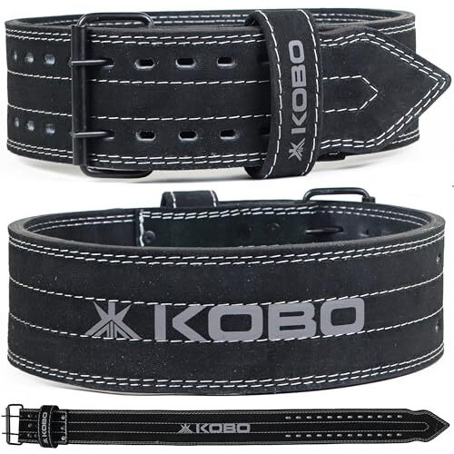Kobo WTB-05 Leather Power Weight Lifting Belt 10 mm Thick, 4 Inches Wide (LARGE, Black)
