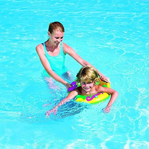 Mamadev- Pool Party Adjustable Float Inflatable Swim Vest Safety Jacket with Swimming Ring for Girls and Boys Swimming Ring Swim Tube(5-8 Year)(Swimming Jacket &Swim Ring)